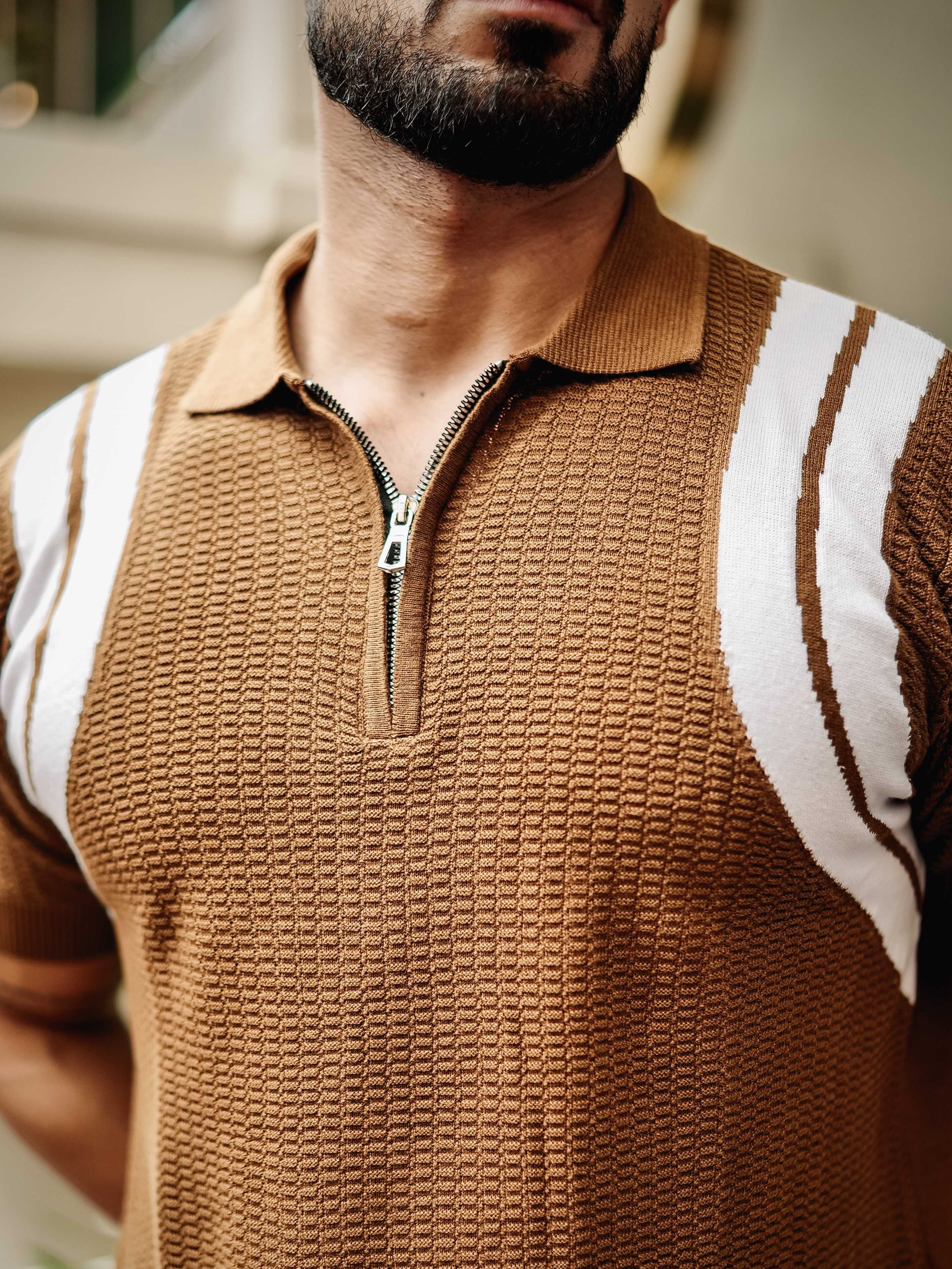 FOOMER BROWN HALF SLEEVE KNITTED TSHIRT FOR MEN'S