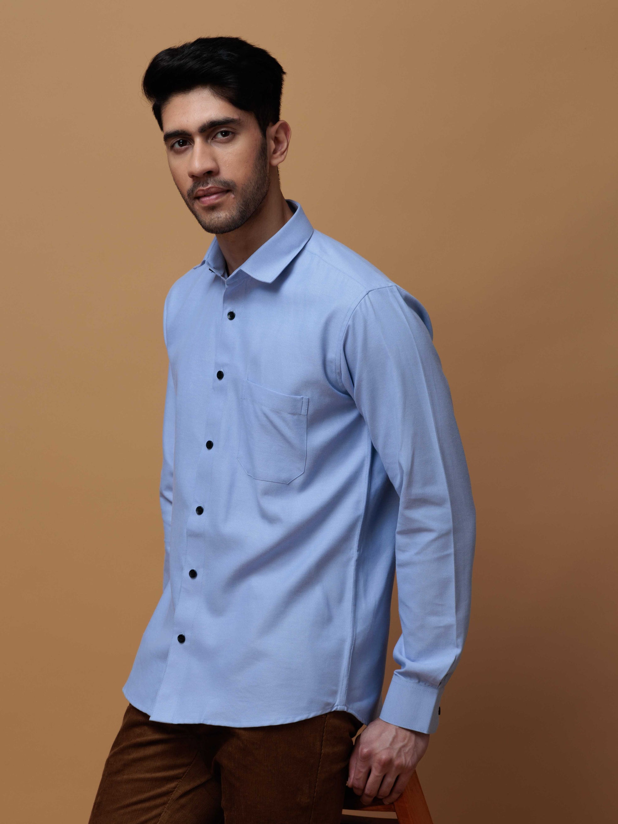 FORMAL SKY BLUE PLAIN OXFORD COTTON CASUAL SHIRT FOR MEN'S
