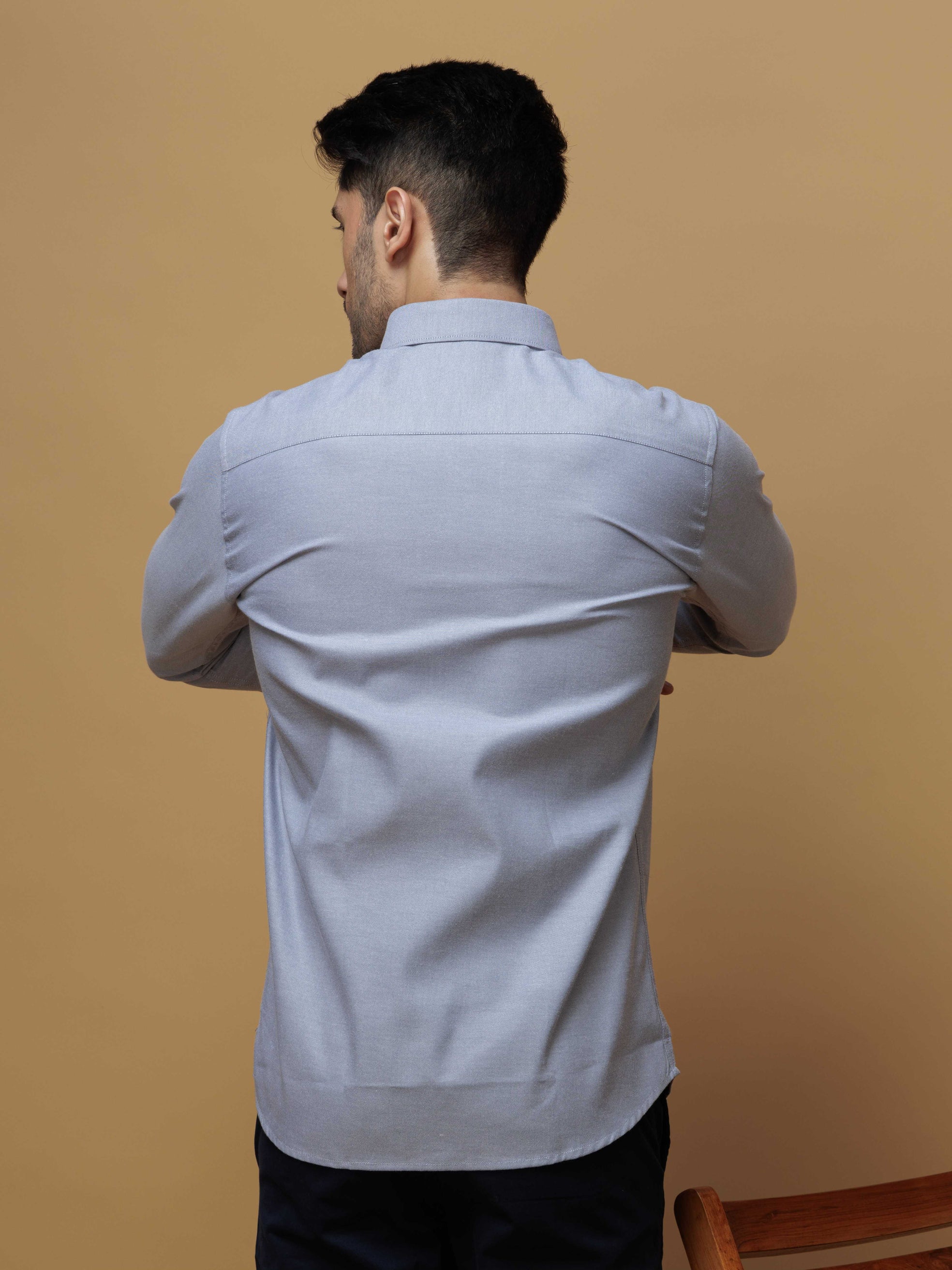 FORMAL GREY PLAIN OXFORD PREMIUM COTTON CASUAL SHIRT FOR MEN'S