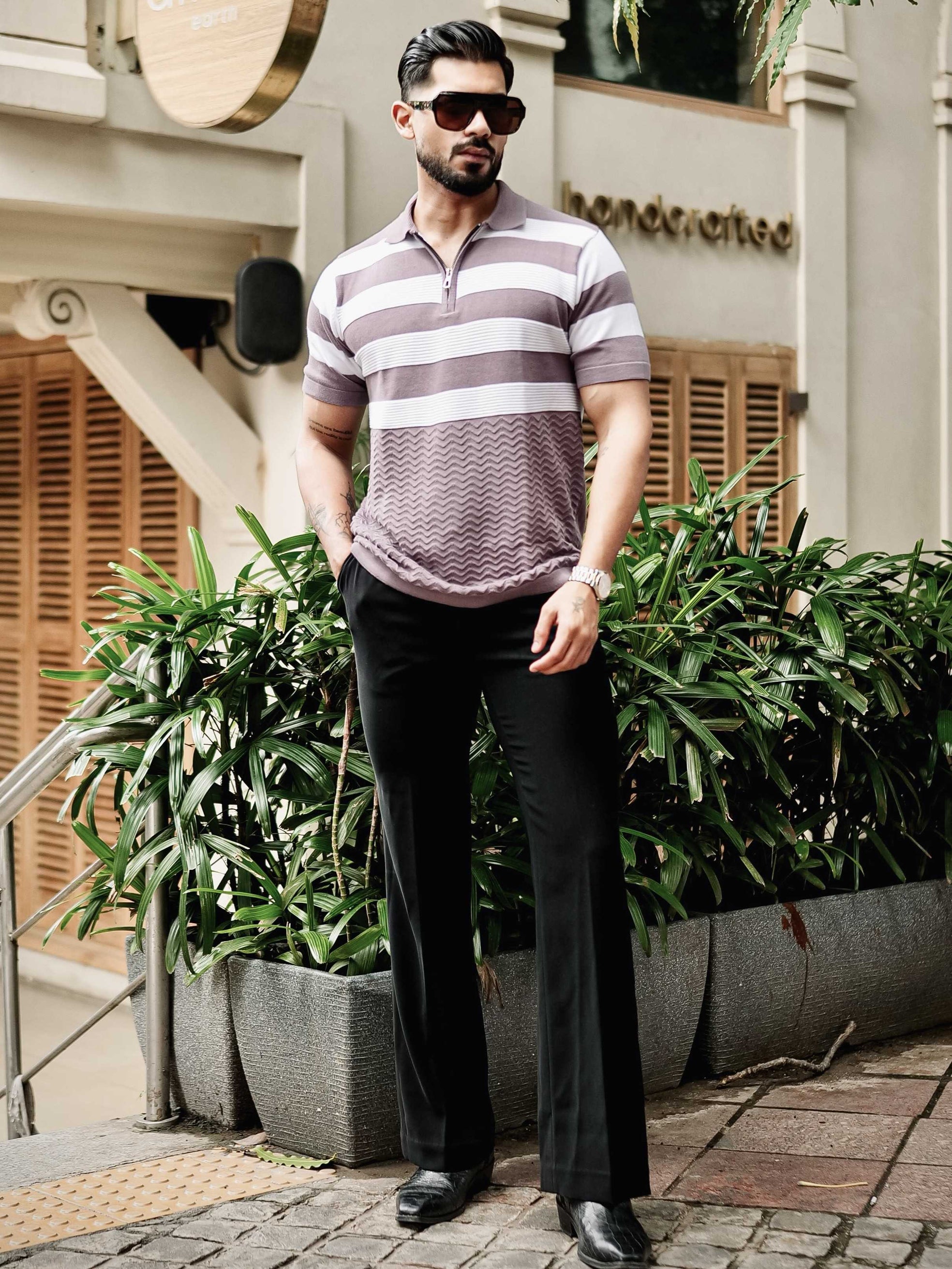 FOOMER PURPLE HALF SLEEVE KNITTED TSHIRT FOR MEN'S