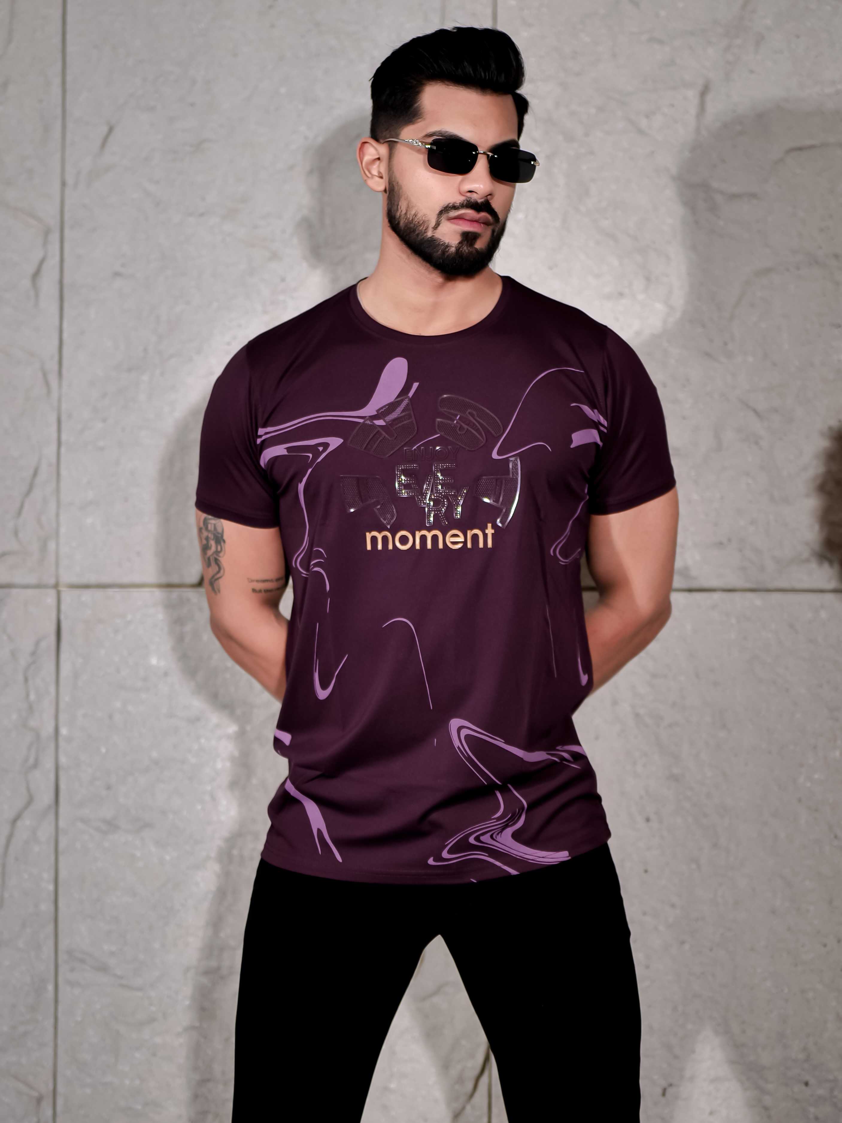 Dark Wine Round Neck Imported Cotton Half Sleeve Premium Designer T-Shirt