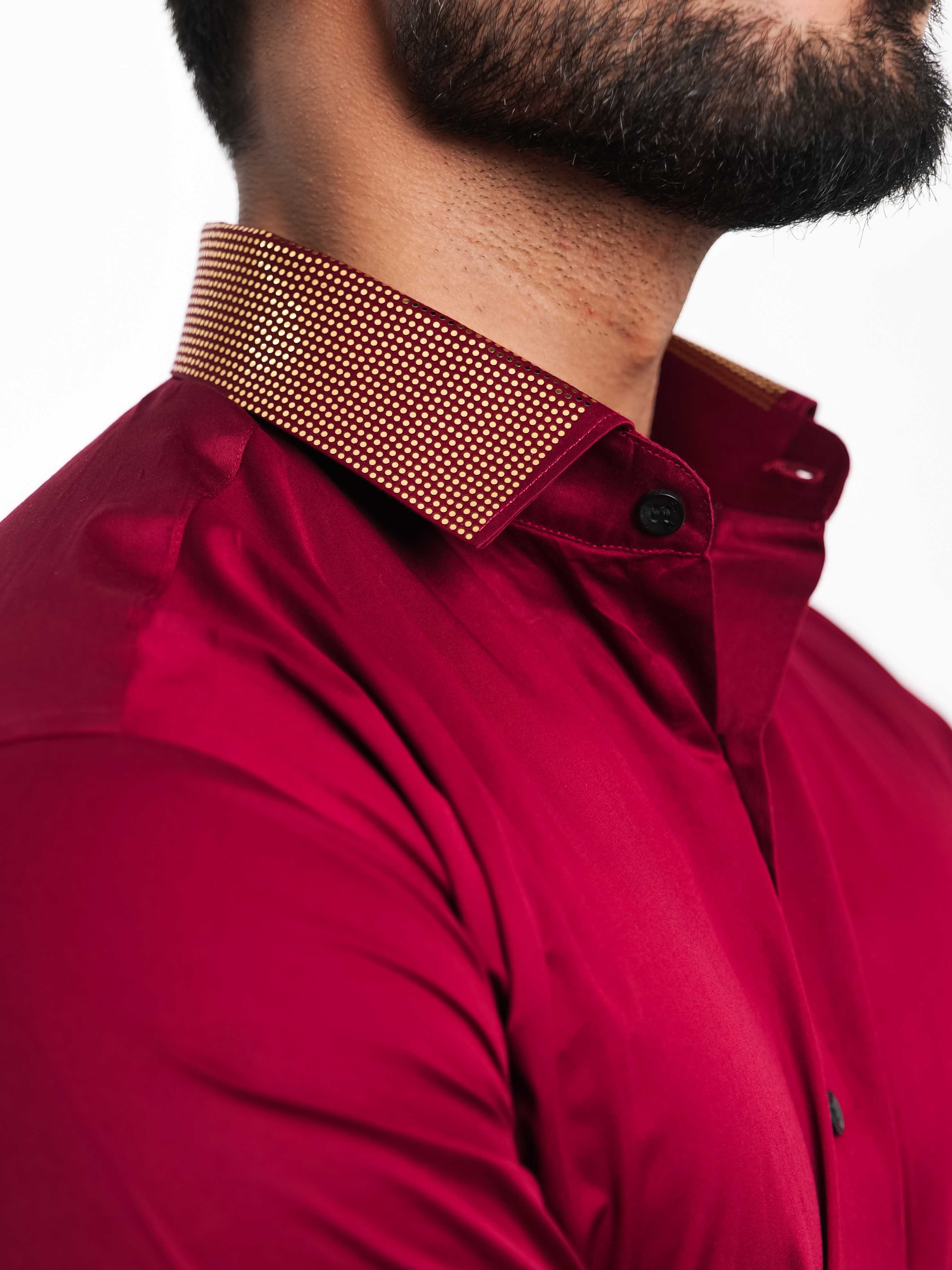 FOOMER MAROON COLLAR SEQUENCE DESIGNER SHIRT FOR MEN&#39;S