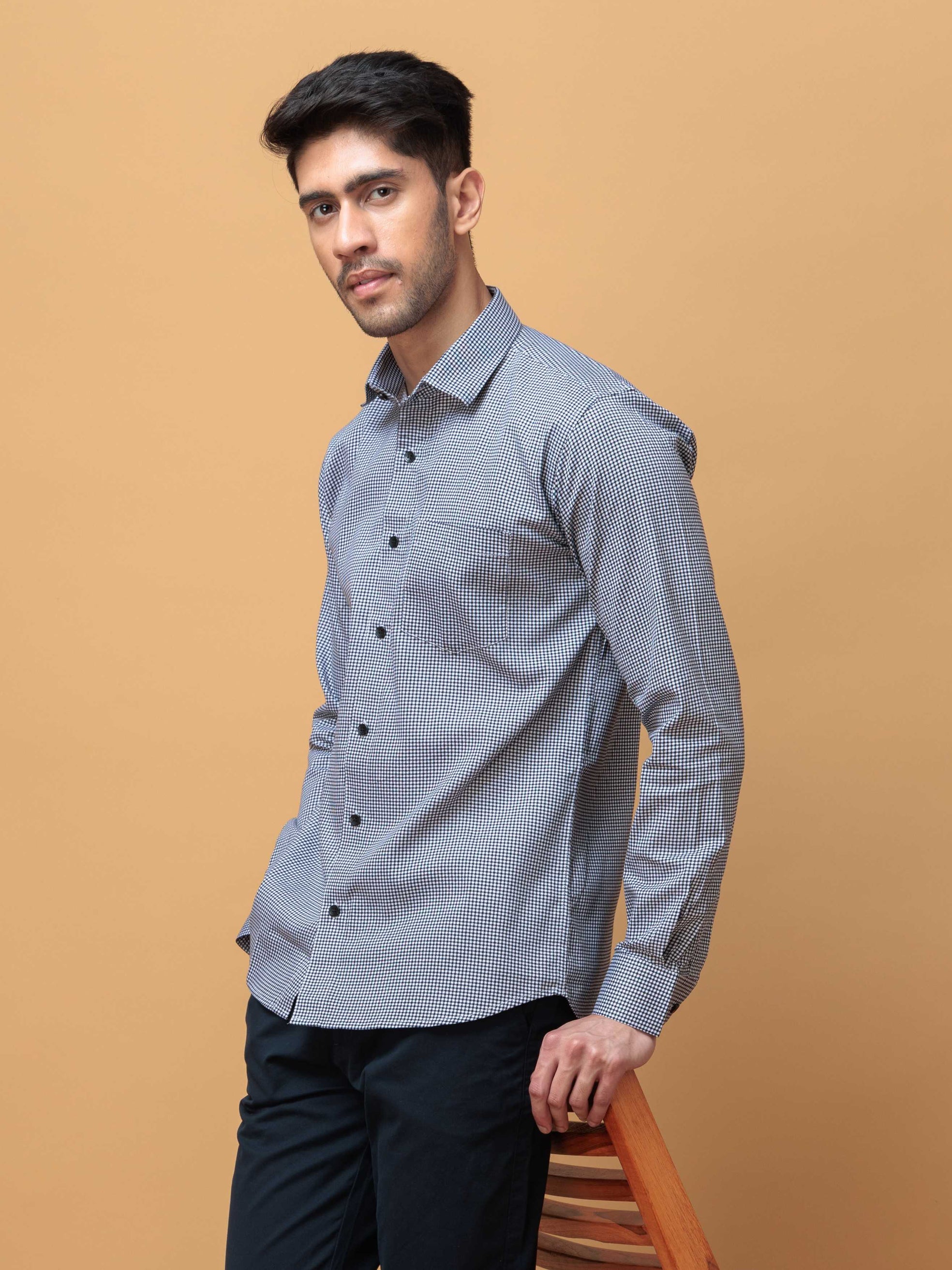 FOOMER WHITE MINI CHECKED COTTON CASUAL SHIRT FOR MEN'S