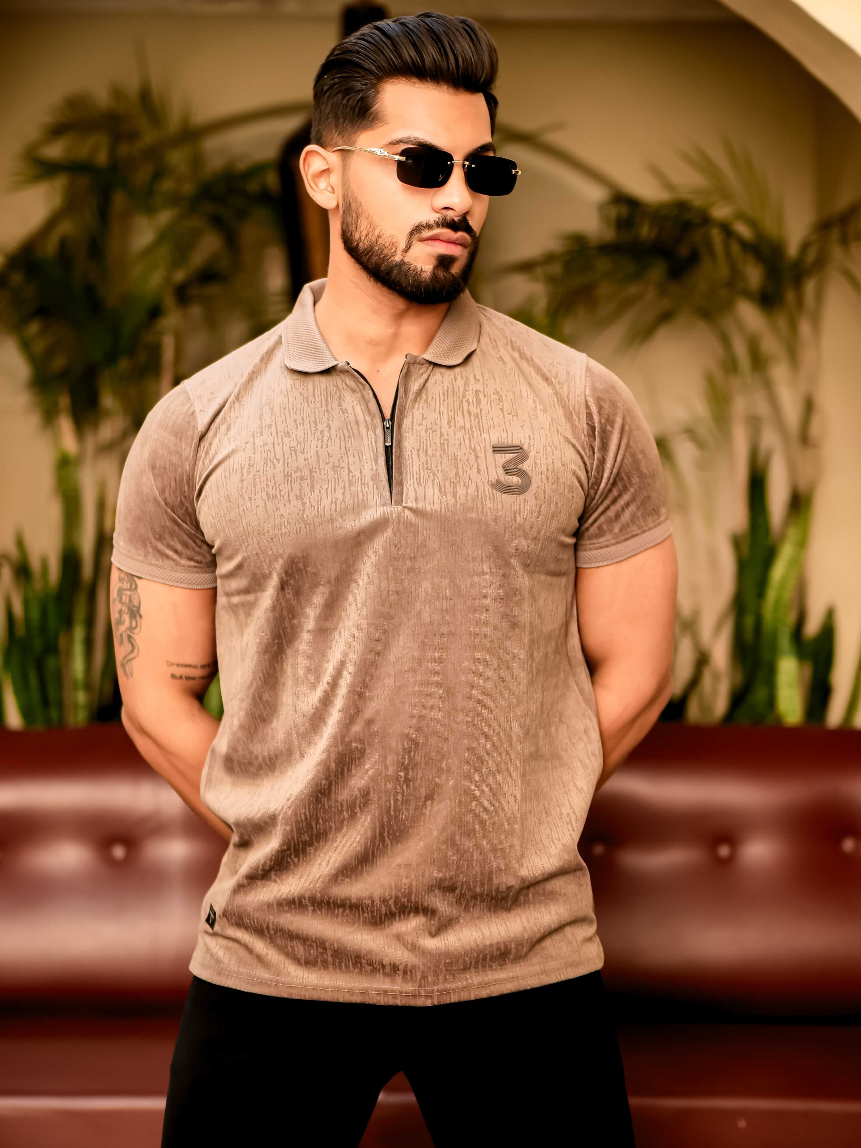 French Beige Polo Imported Cotton Half Sleeve Premium Designer T-Shirt