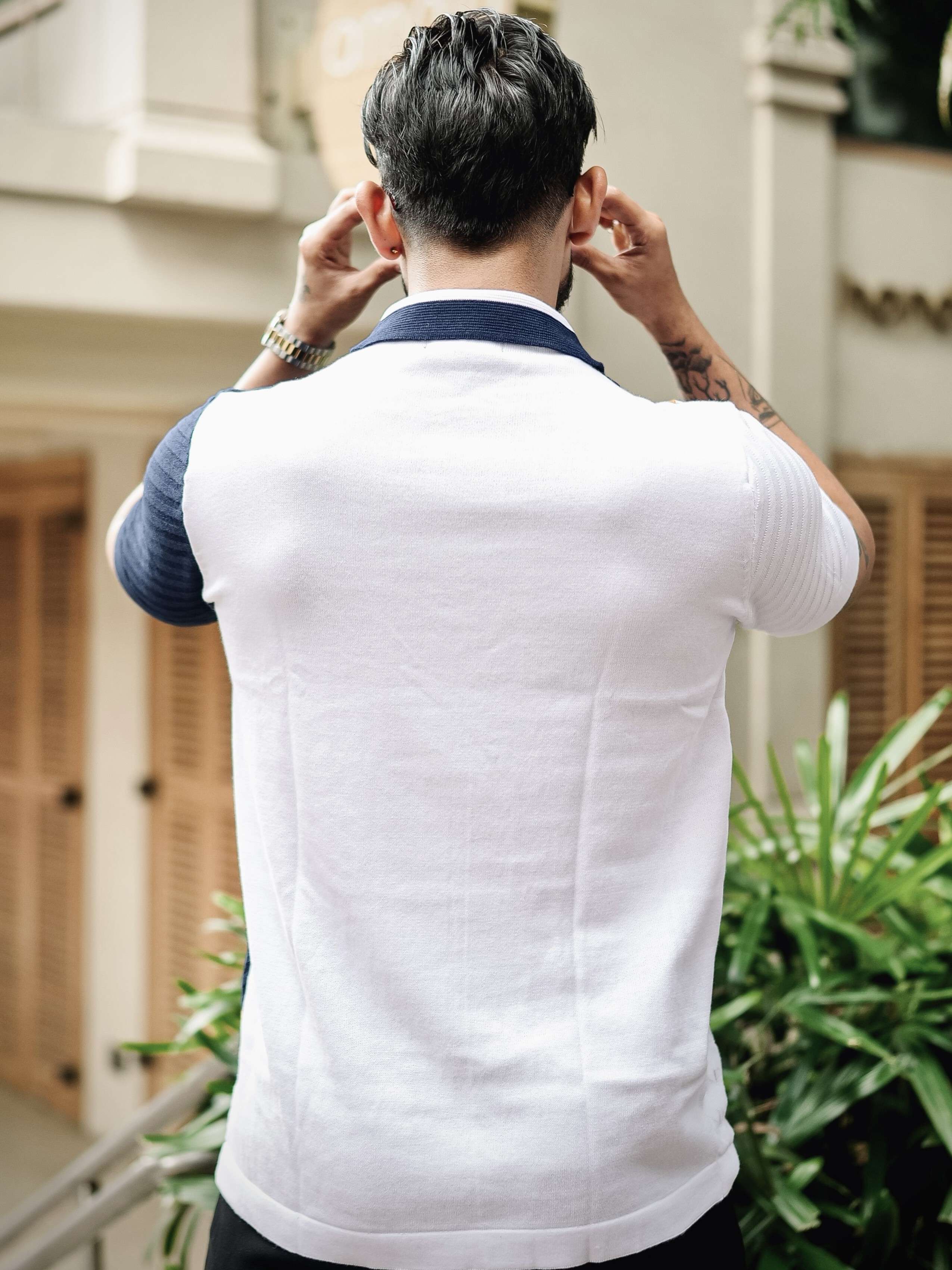 FOOMER NAVY HALF SLEEVE KNITTED TSHIRT FOR MEN'S