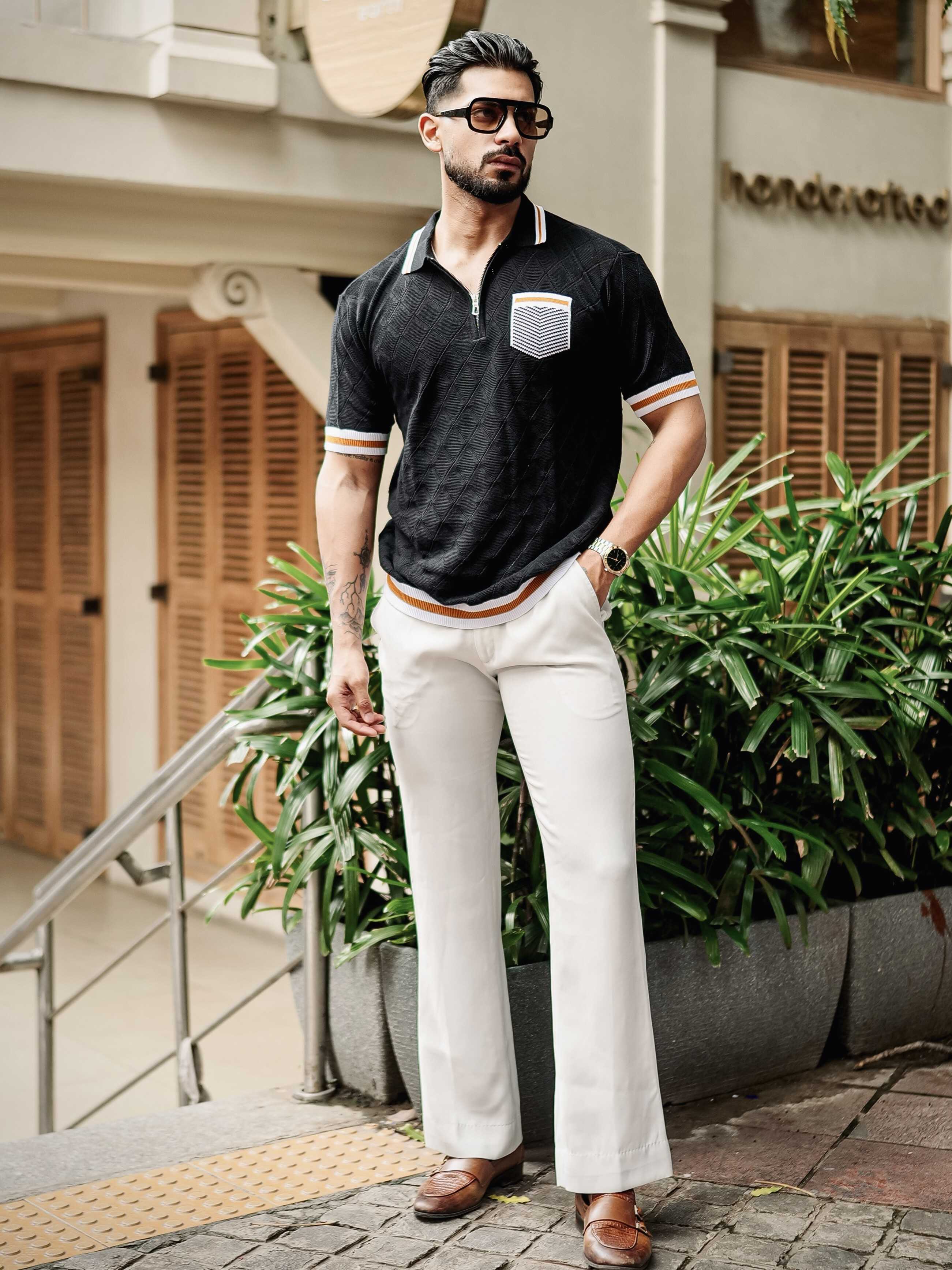 FOOMER BLACK HALF SLEEVE KNITTED TSHIRT FOR MEN'S