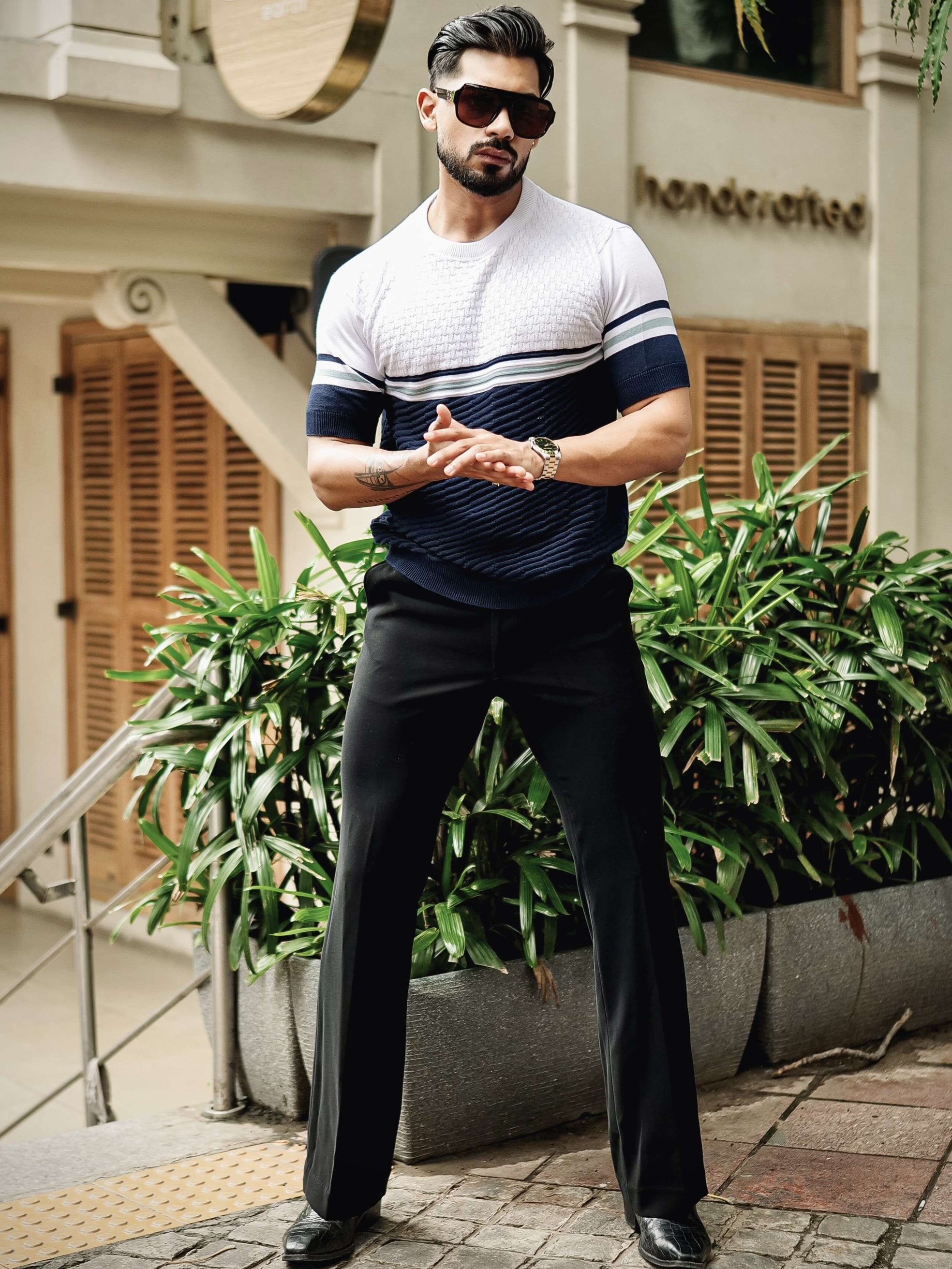 FOOMER NAVY HALF SLEEVE KNITTED TSHIRT FOR MEN'S