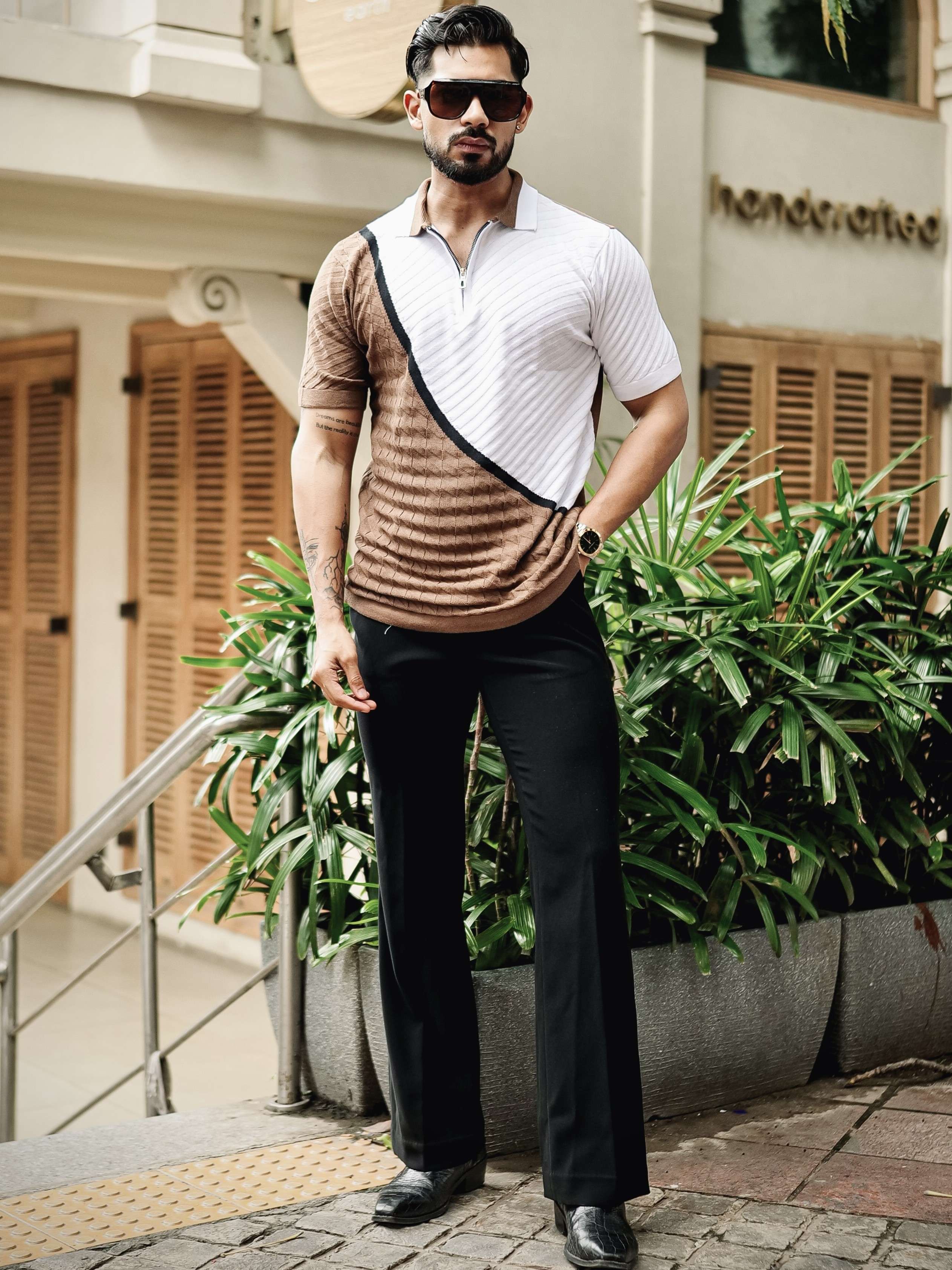 FOOMER BROWN HALF SLEEVE KNITTED TSHIRT FOR MEN'S