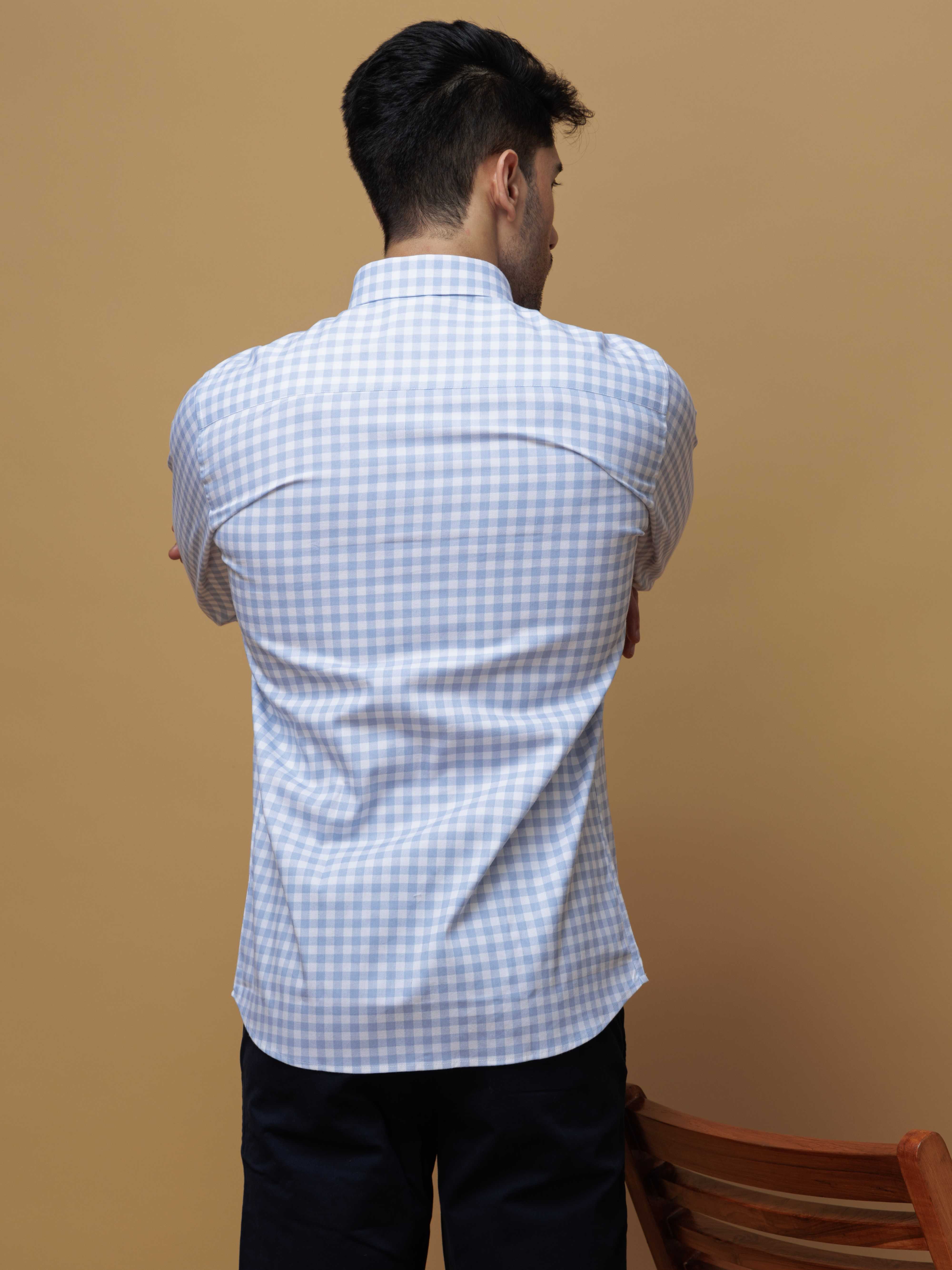 SKY CHECKERED PRINTED COTTON CASUAL SHIRT FOR MEN&#39;S