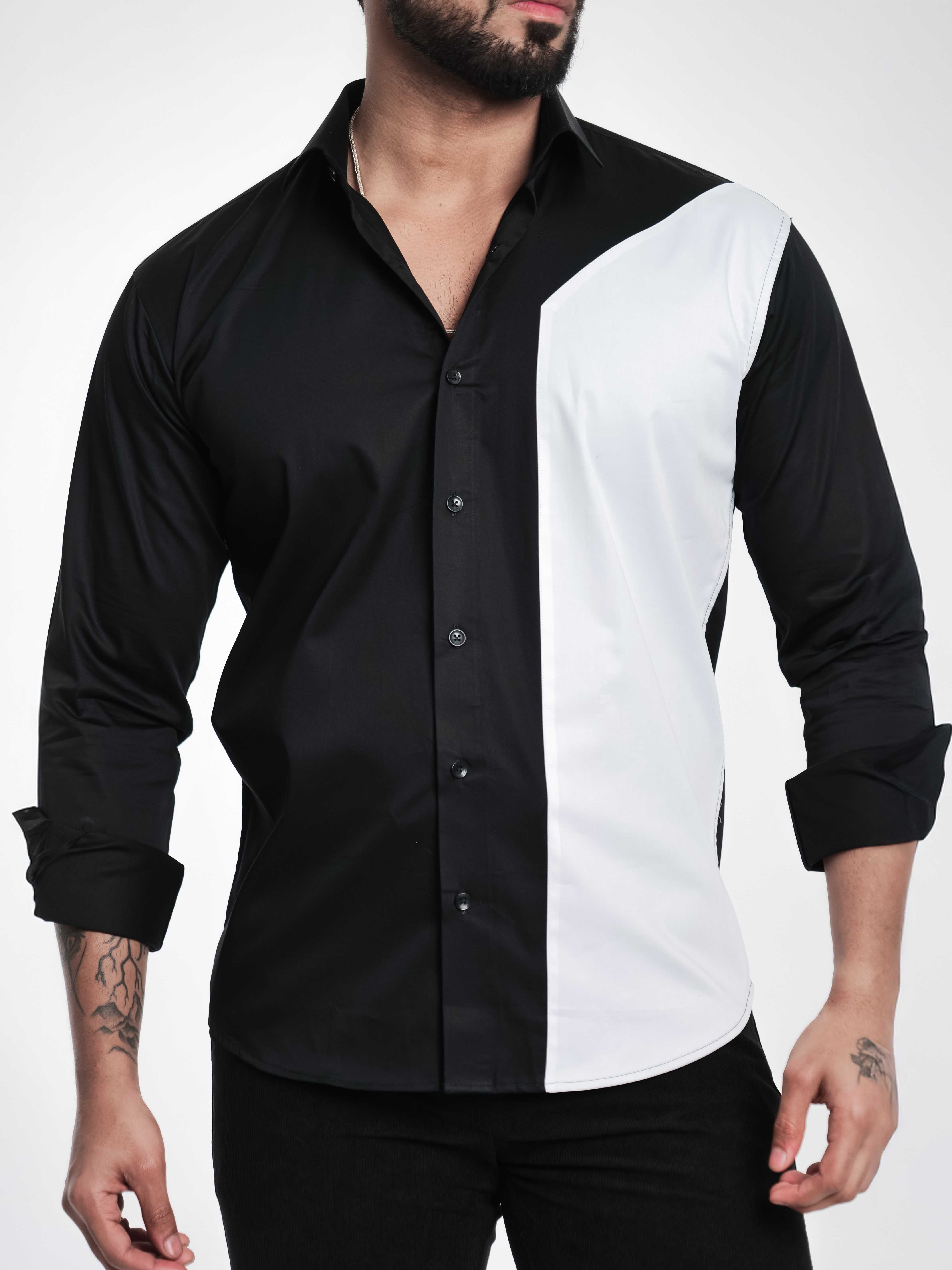 FOOMER BLACK AND WHITE CUT N SEW DESIGNER SHIRT FOR MEN&#39;S