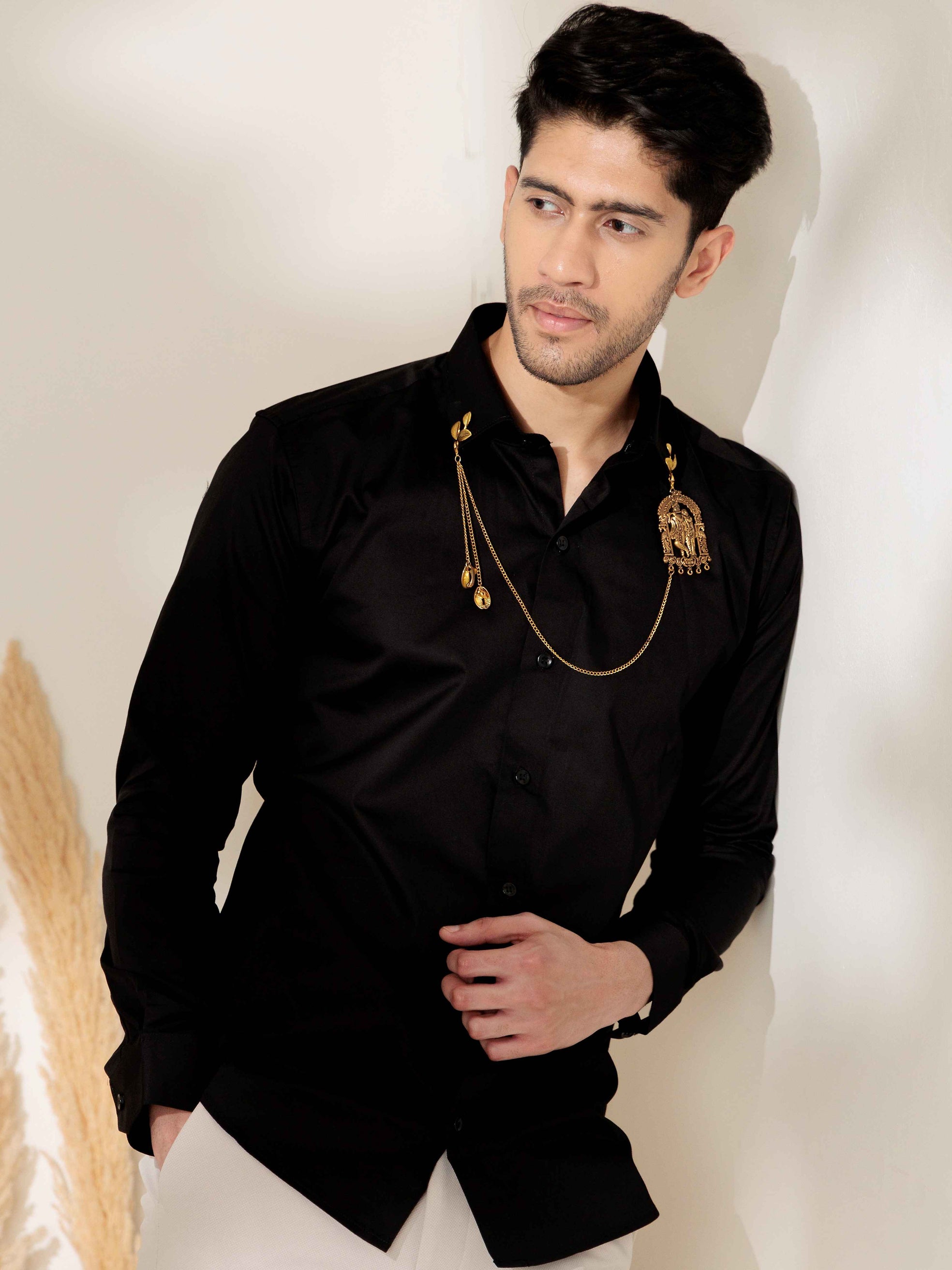 FOOMER RADHEKRISHNA BLACK DESIGNER SATIN COTTON SHIRT