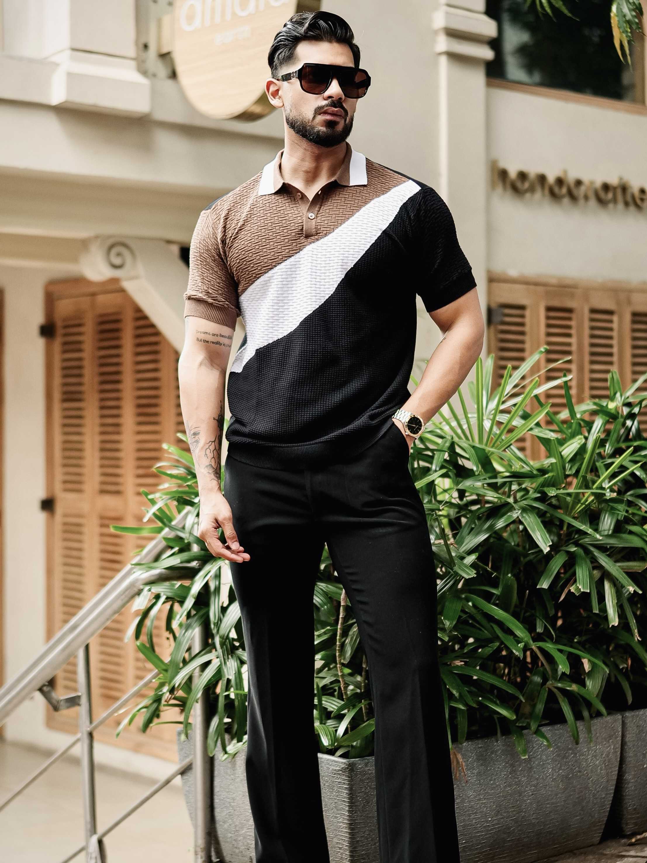 FOOMER BROWN HALF SLEEVE KNITTED TSHIRT FOR MEN'S