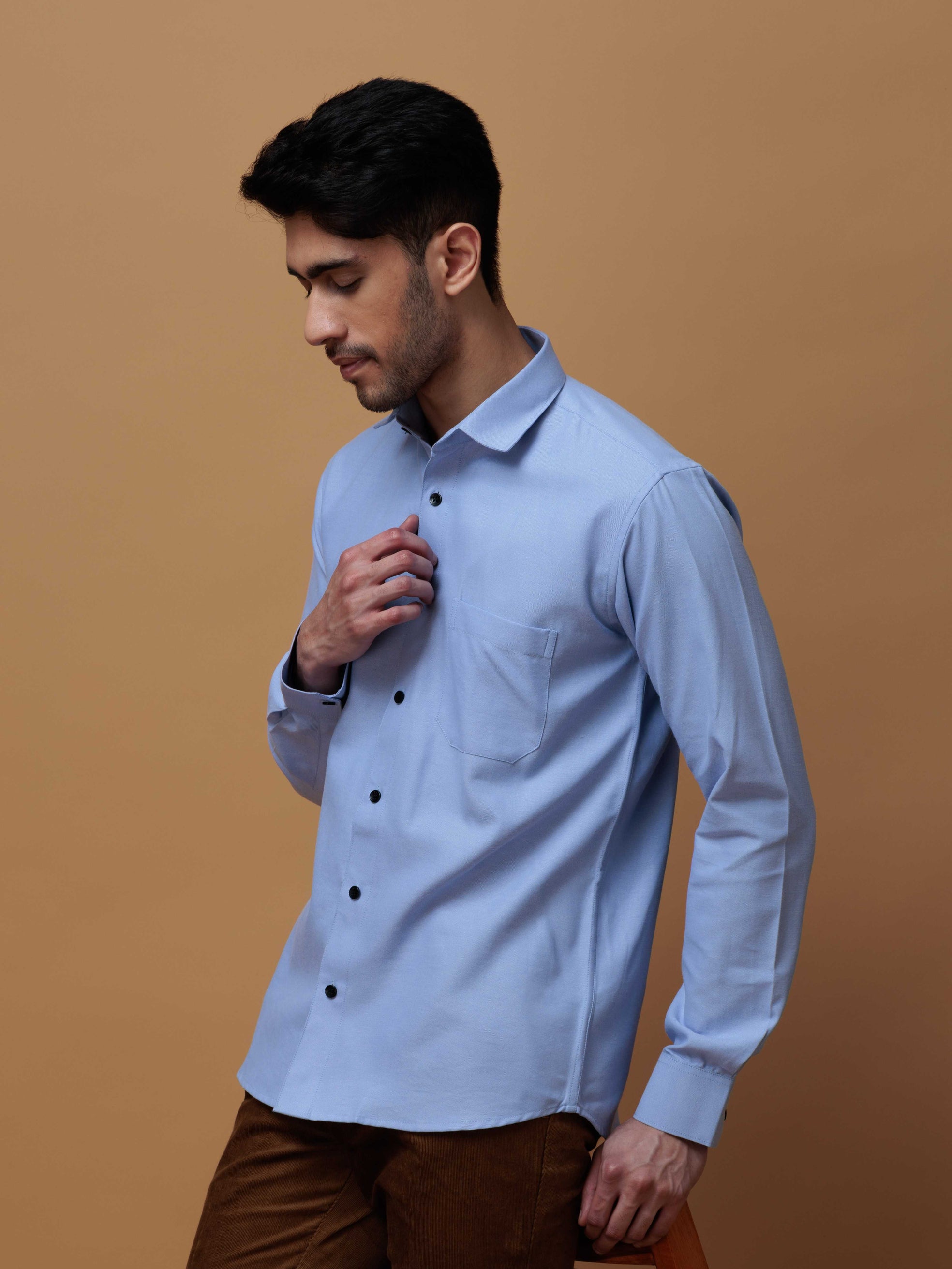 FORMAL SKY BLUE PLAIN OXFORD COTTON CASUAL SHIRT FOR MEN'S