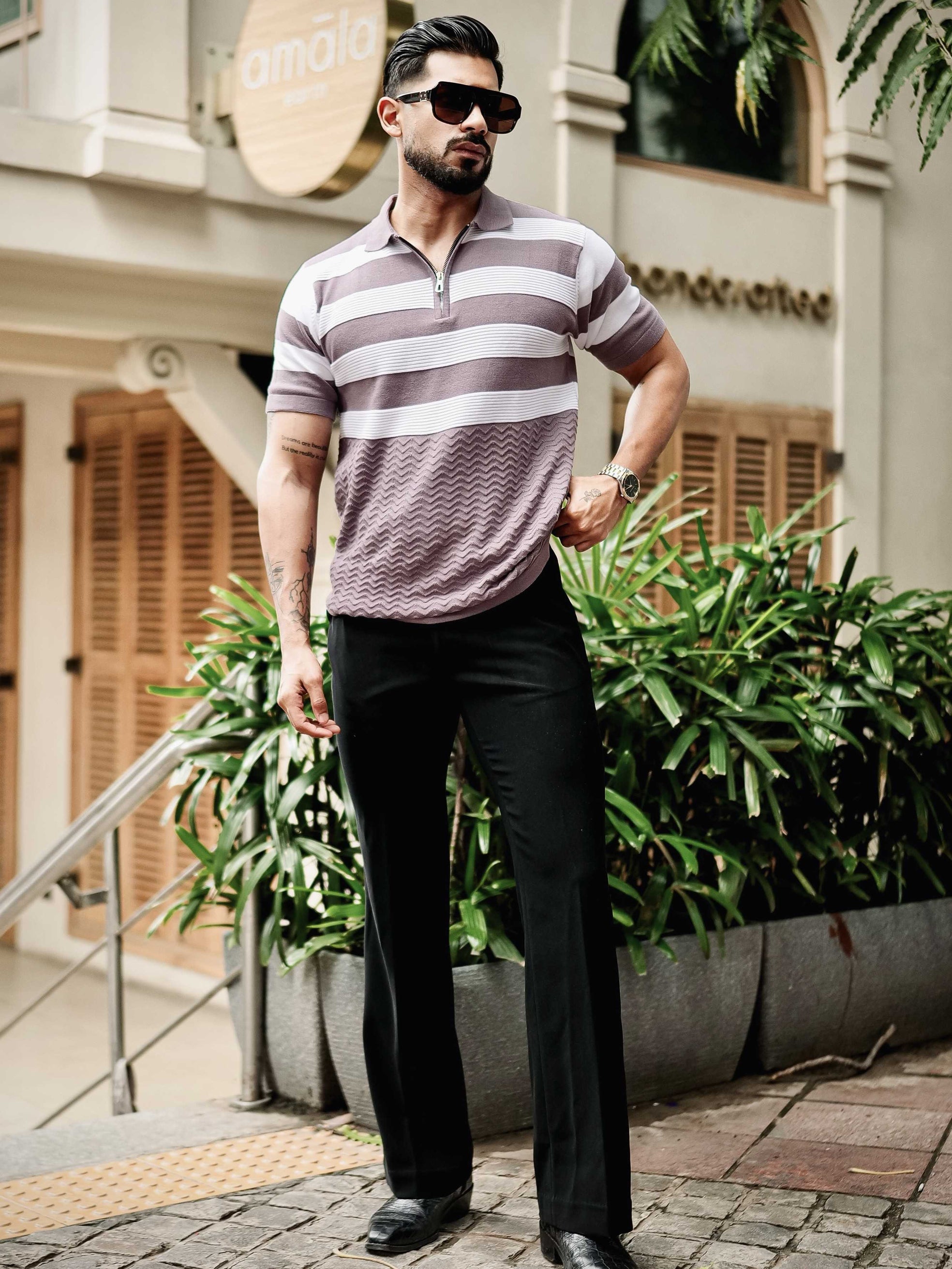 FOOMER PURPLE HALF SLEEVE KNITTED TSHIRT FOR MEN'S