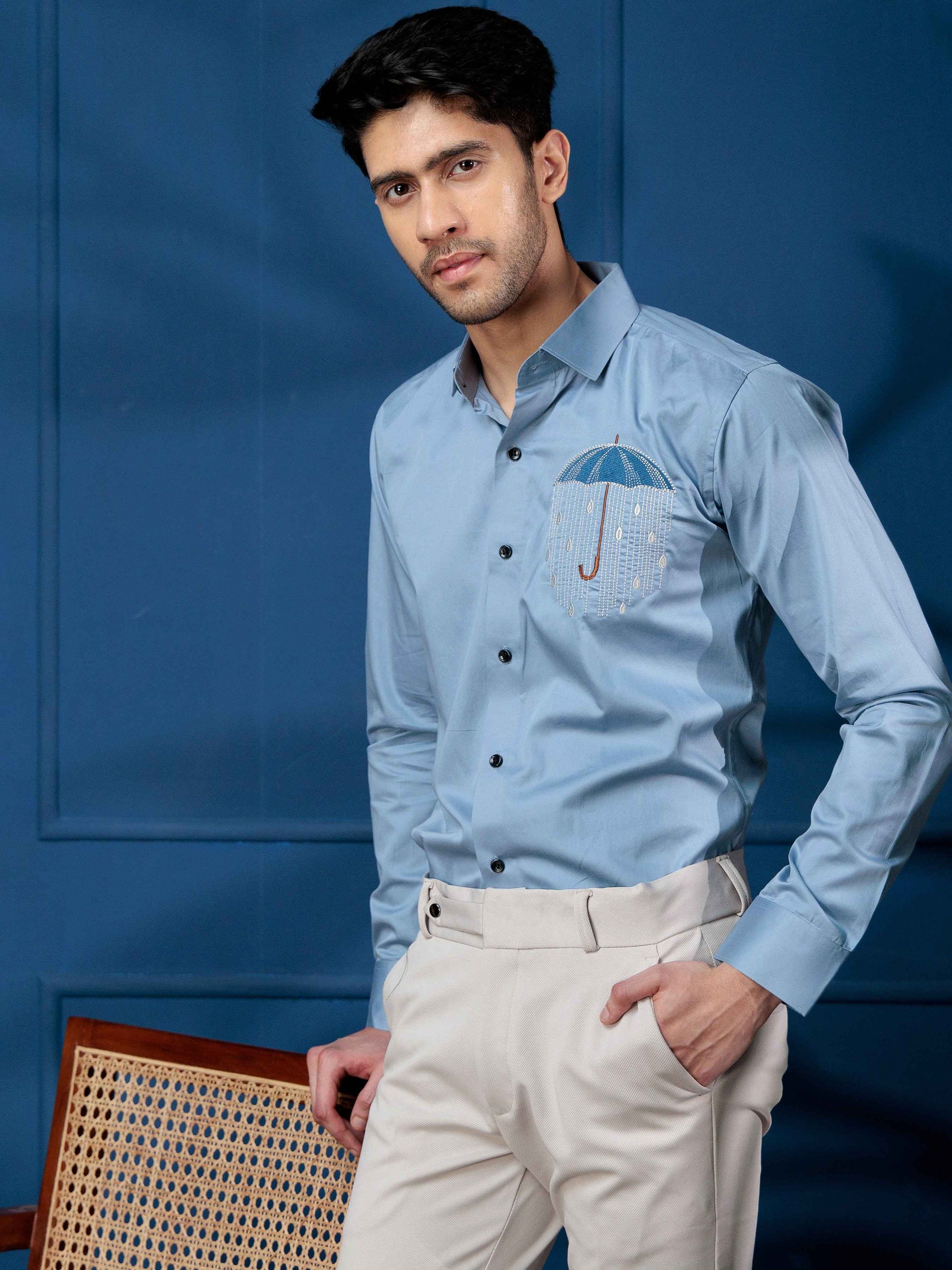 FOOMER SKY UMBRELLA EMBROIDERED PREMIUM SHIRT FOR MEN