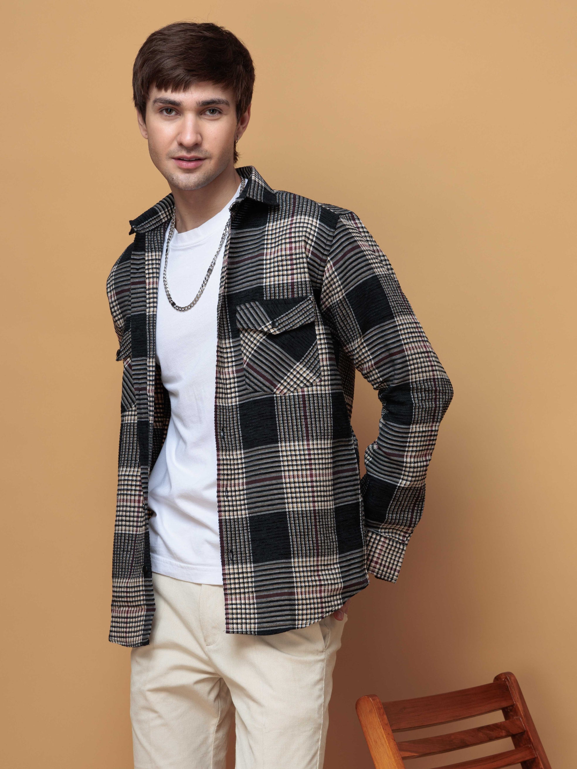 FOOMER BLACK GLEN CHECKED CASUAL SHIRT FOR MEN'S