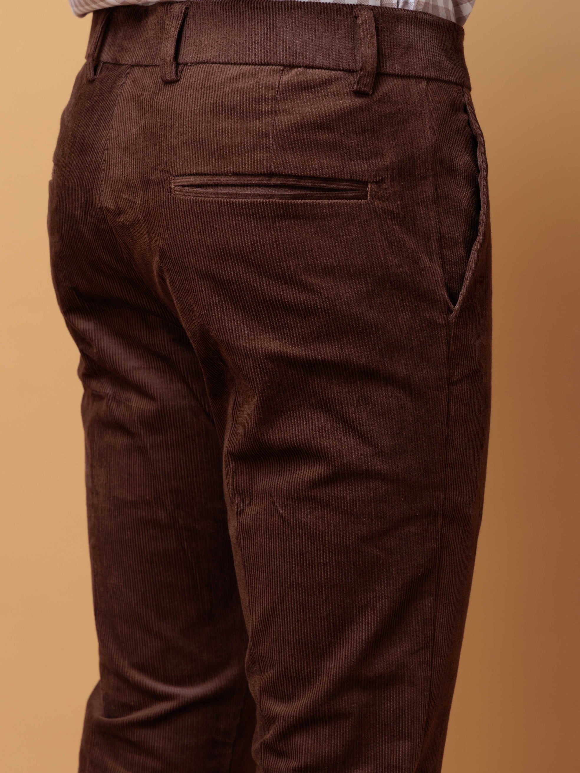 BROWN CORDUROY RELAXED FIT TROUSERS FOR MEN'S