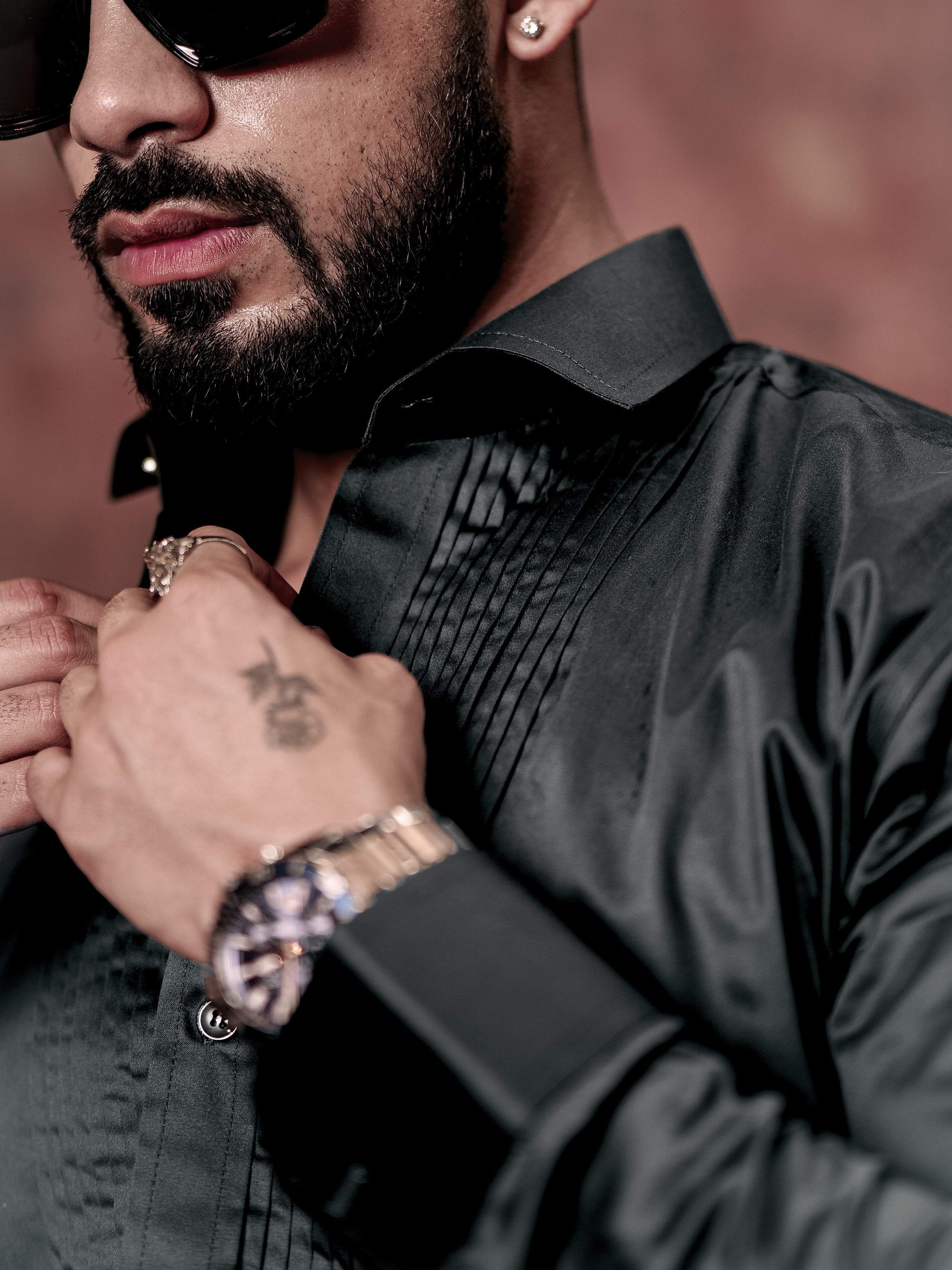 Olive Green Subtle Sheen Tuxedo Premium Giza Satin Cotton Shirt