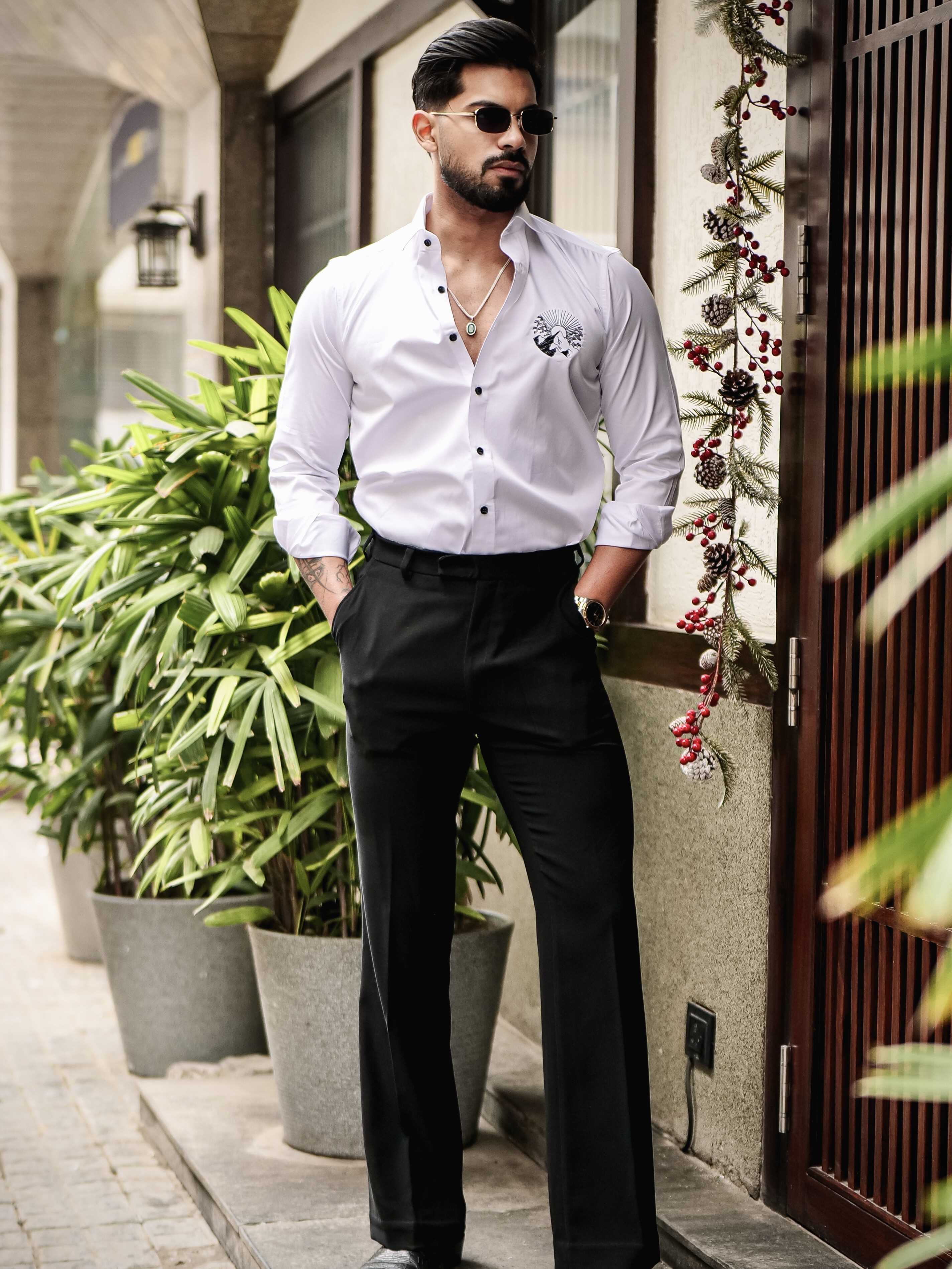 WHITE EMBROIDERED DESIGNER SHIRT FOR MEN'S