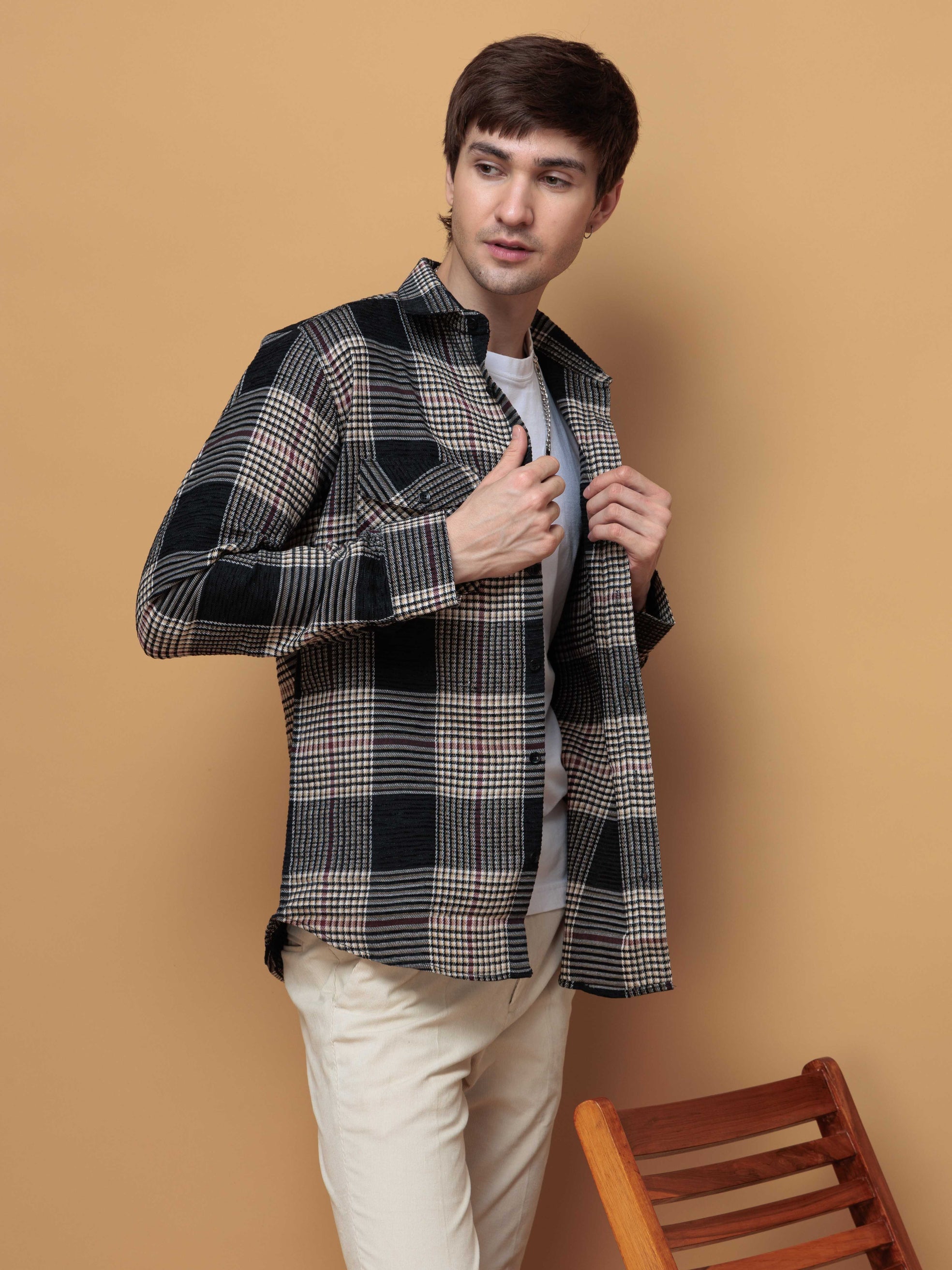 FOOMER BLACK GLEN CHECKED CASUAL SHIRT FOR MEN'S