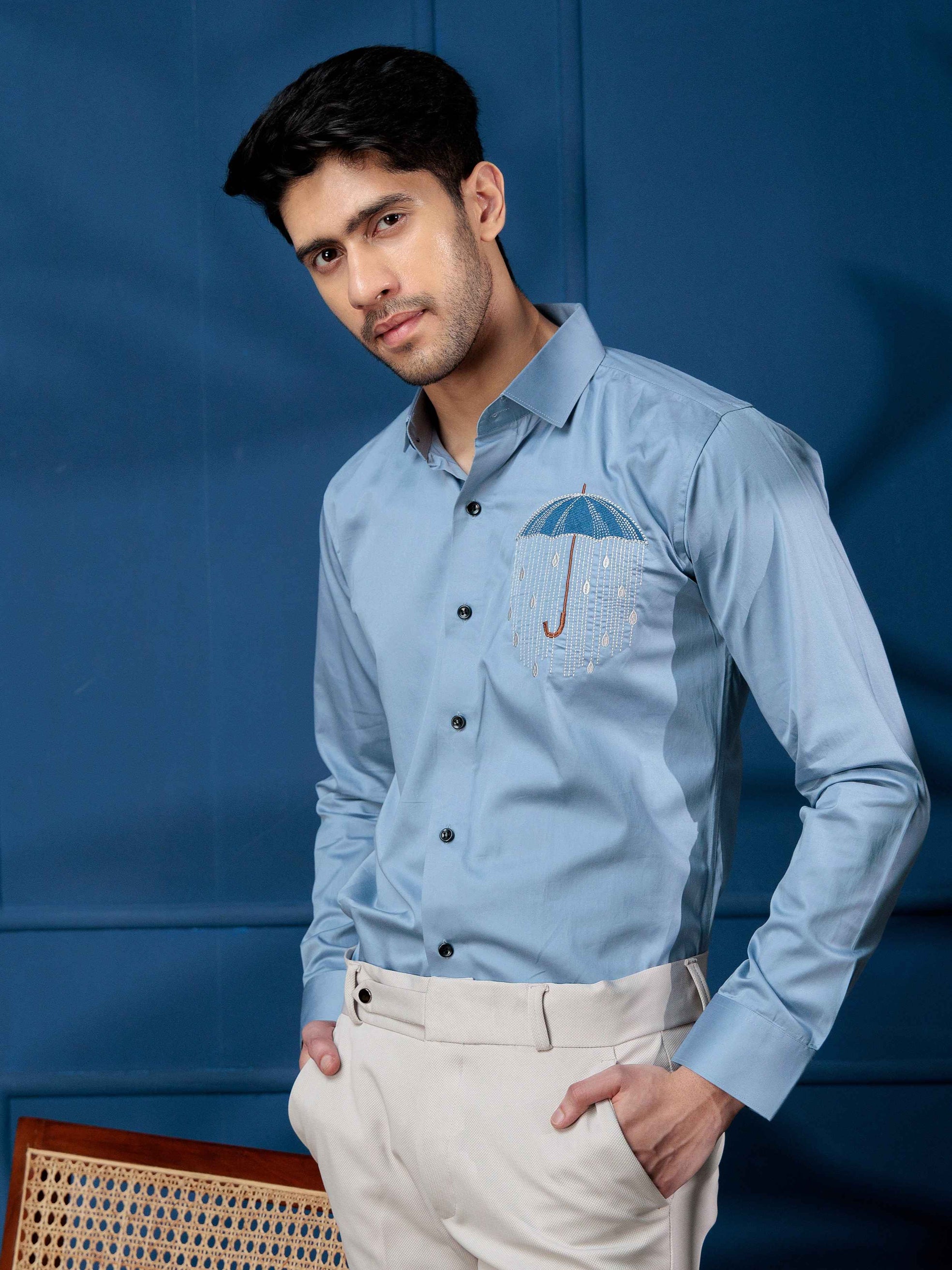 FOOMER SKY UMBRELLA EMBROIDERED PREMIUM SHIRT FOR MEN