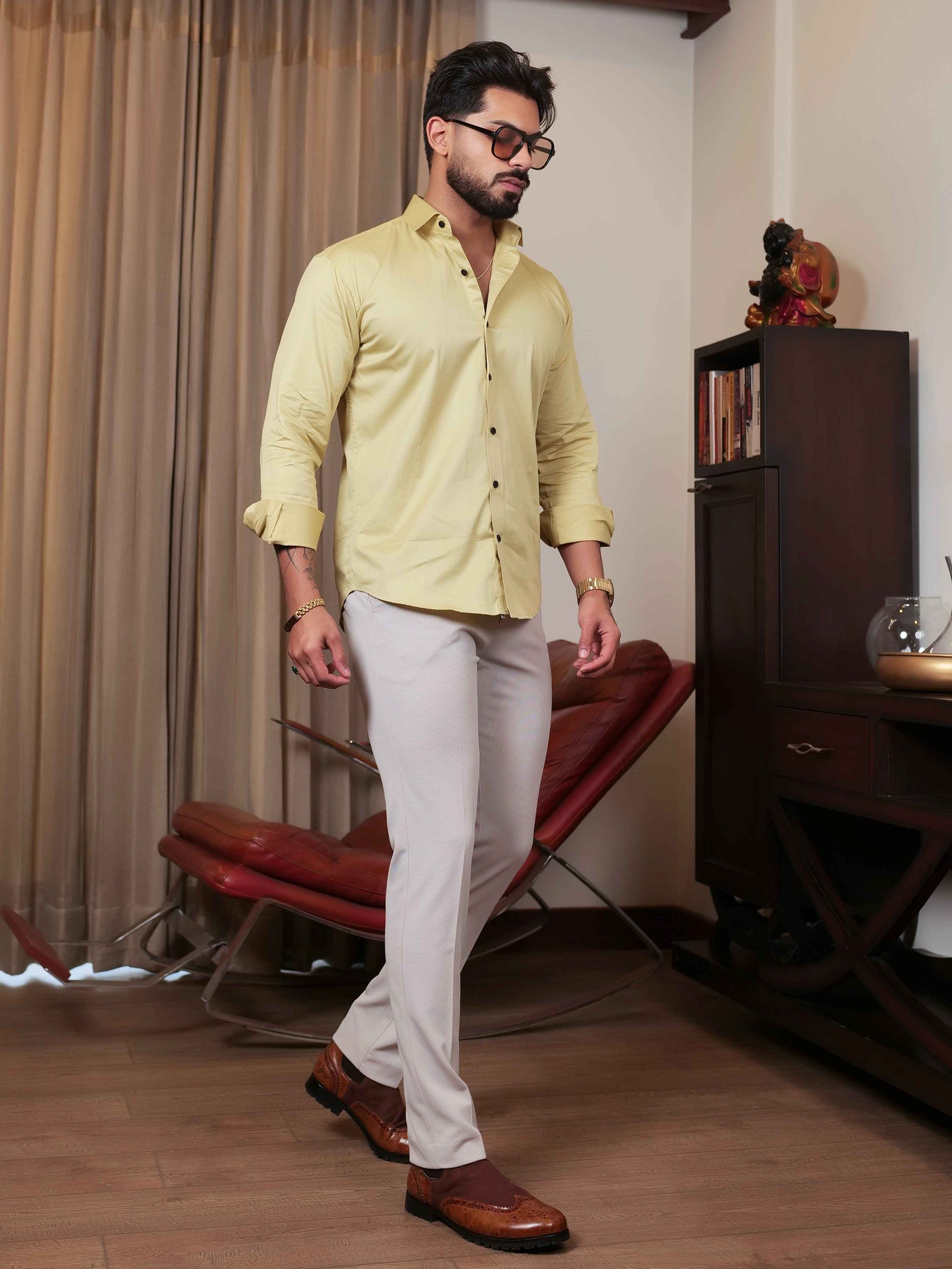 FOOMER FORMY DARK YELLOW LUXURY SATIN SHIRT FOR MEN'S