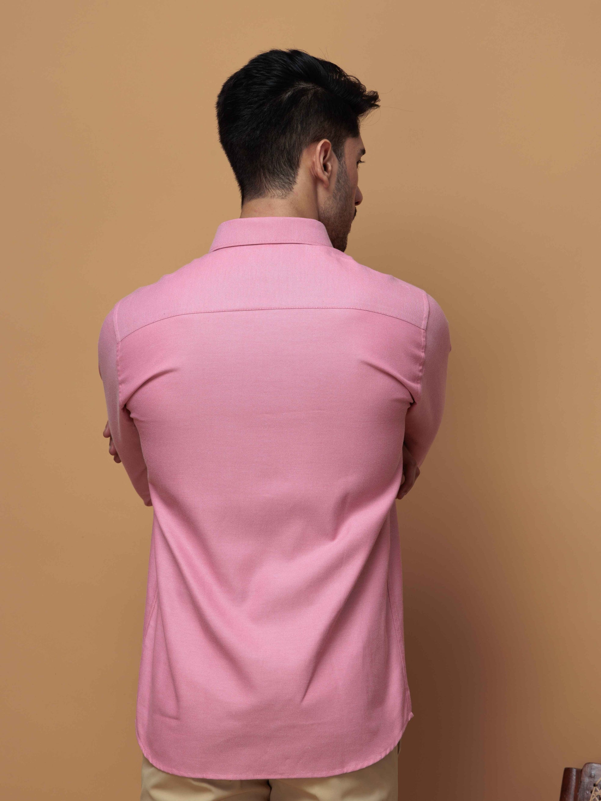 FORMAL PINK PLAIN OXFORD COTTON CASUAL SHIRT FOR MEN'S