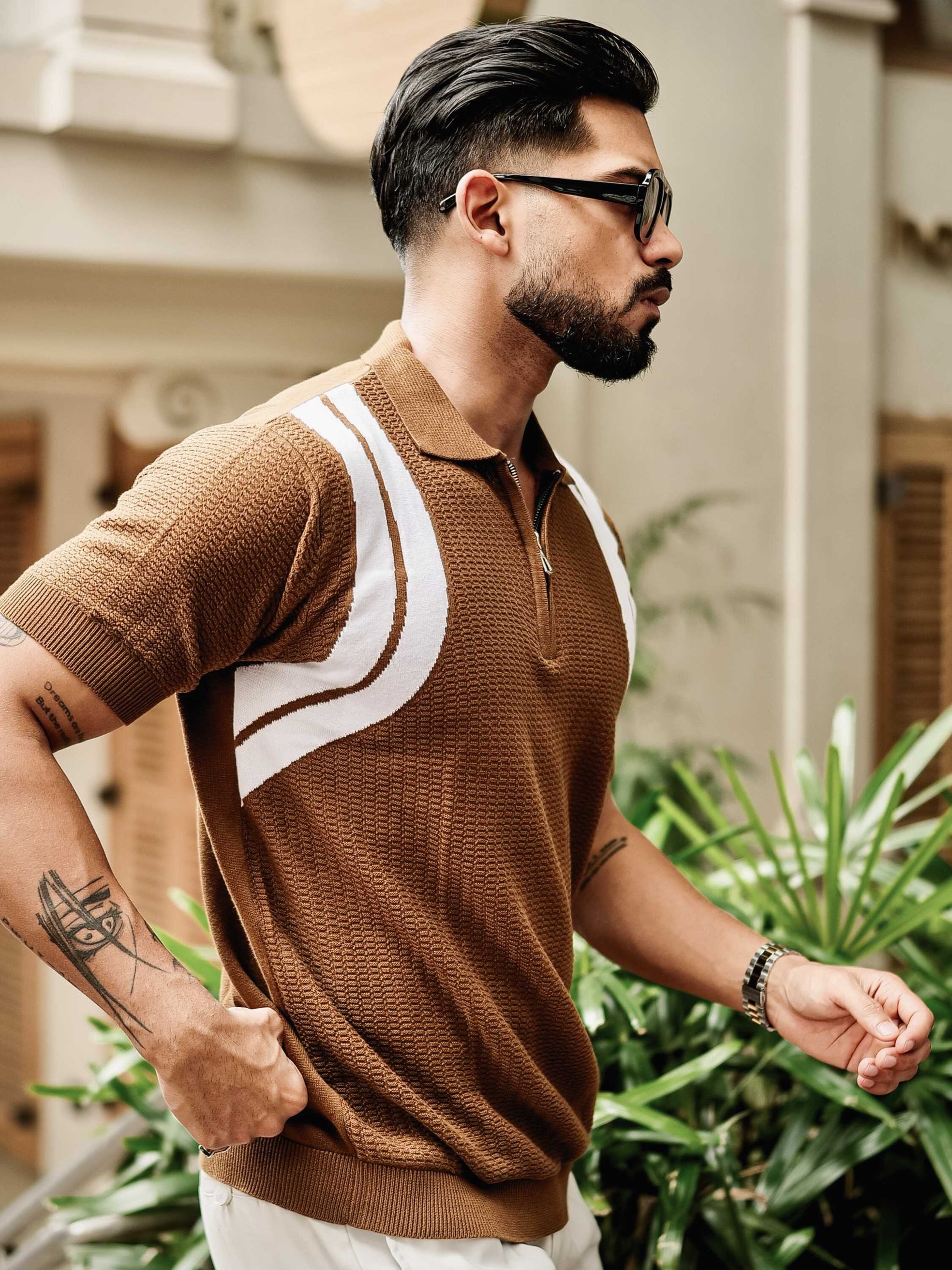 FOOMER BROWN HALF SLEEVE KNITTED TSHIRT FOR MEN'S