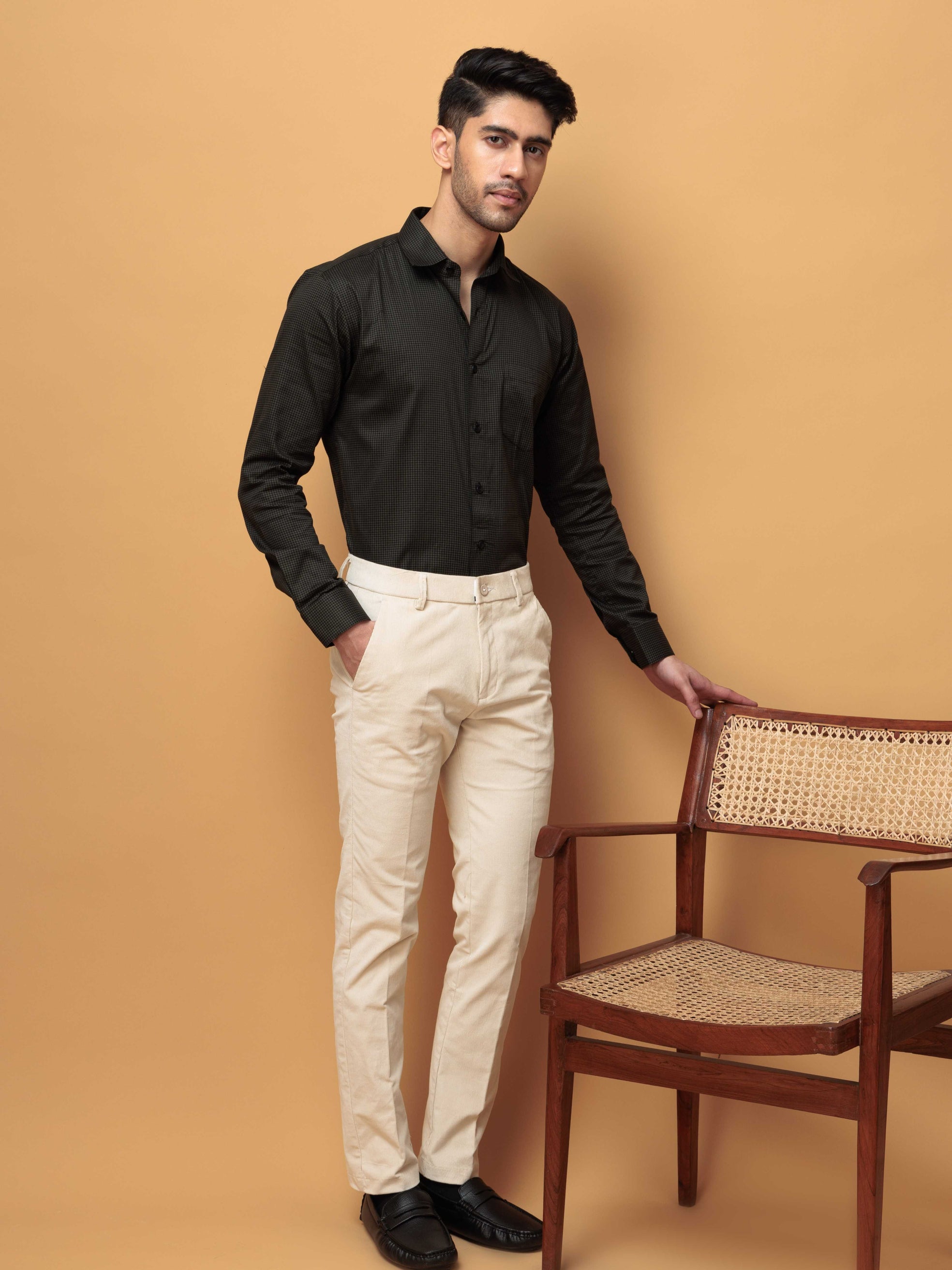 FOOMER GREEN MINI CHECKED COTTON CASUAL SHIRT FOR MEN'S