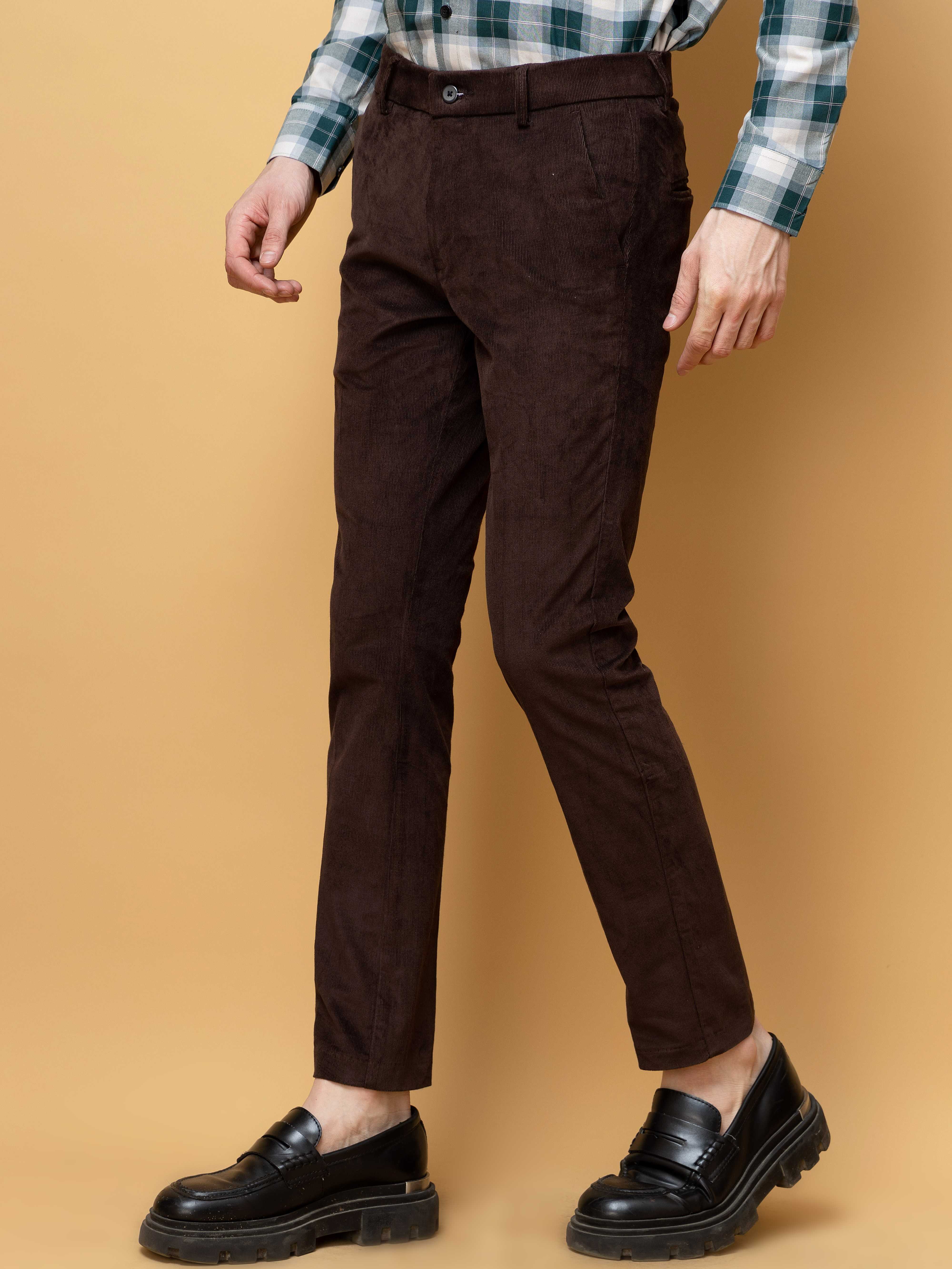CHOCOLATE CORDUROY RELAXED FIT TROUSERS FOR MEN&#39;S