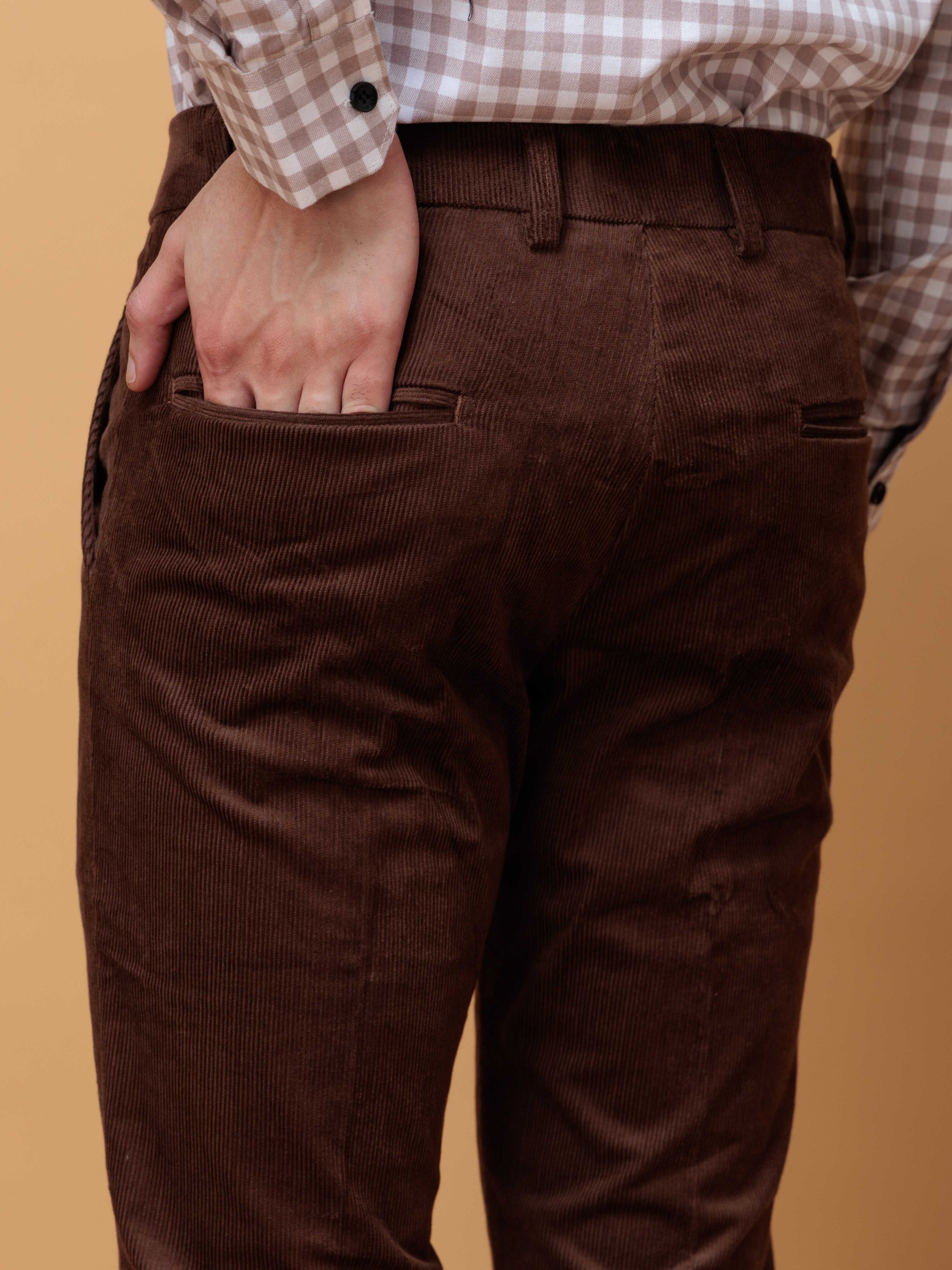 BROWN CORDUROY RELAXED FIT TROUSERS FOR MEN'S