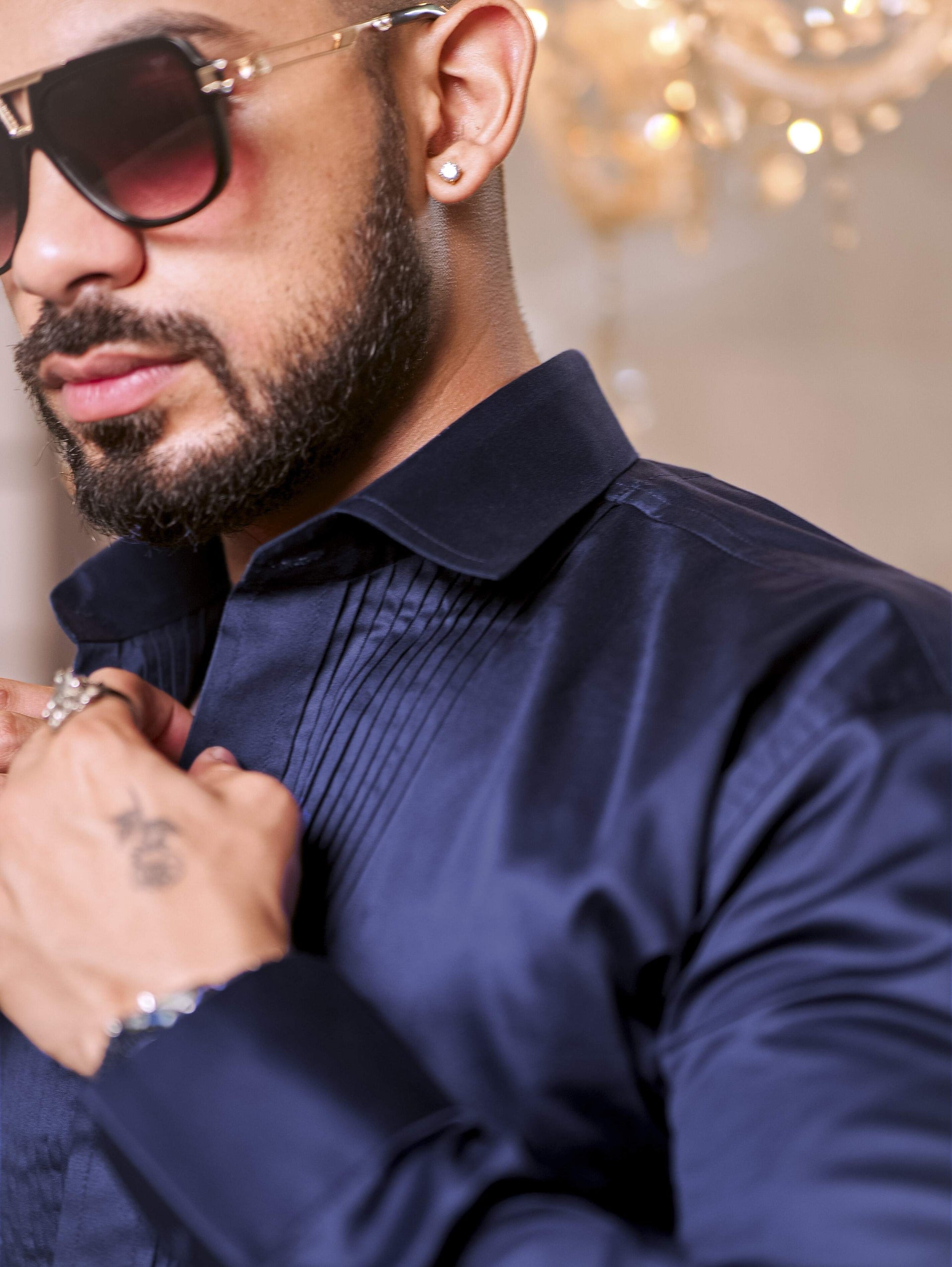 Men's Checkmate Giza Satin Dark Navy Shirt