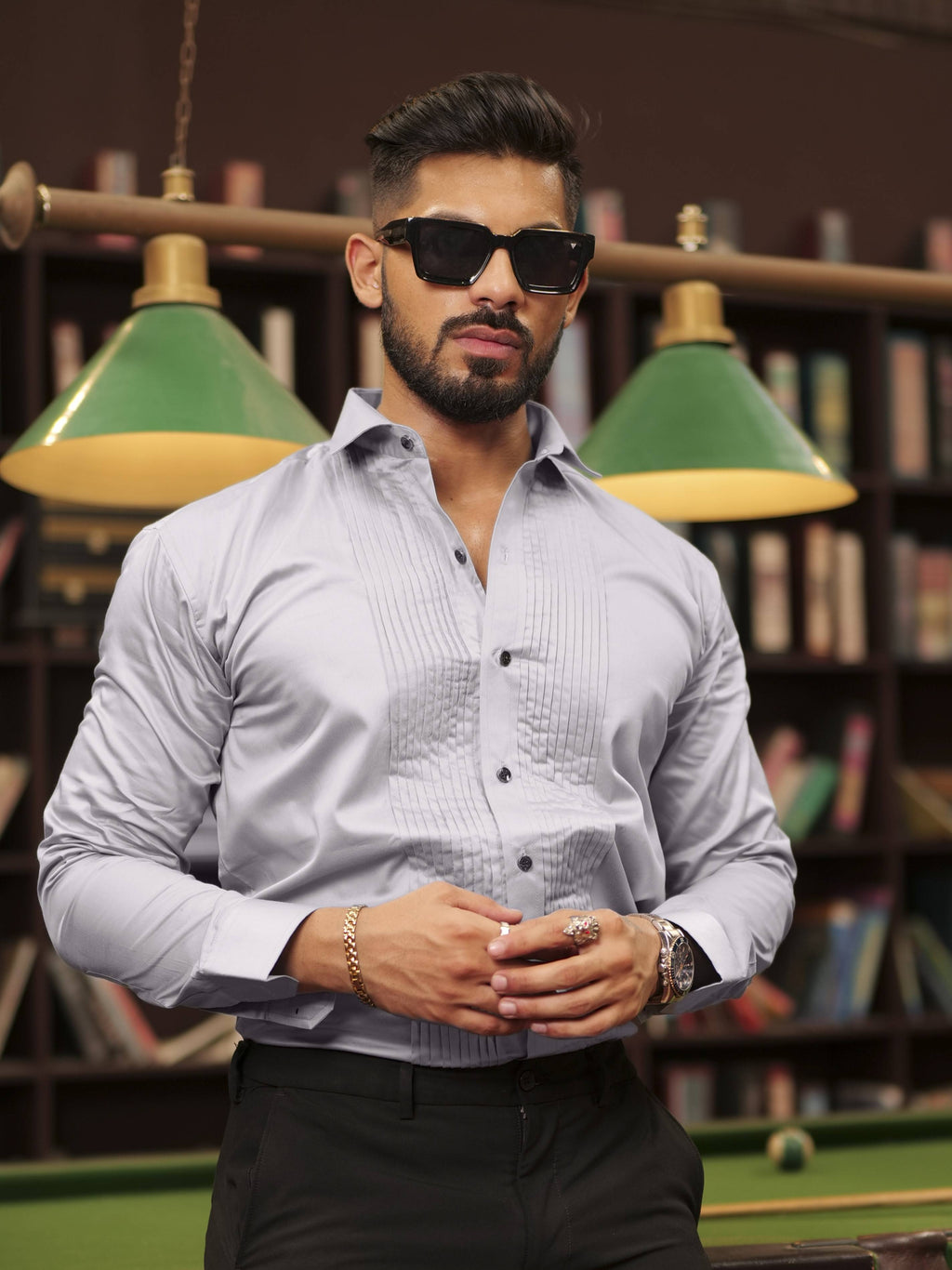 Grey Subtle Sheen Tuxedo Giza Cotton Shirt – The Foomer