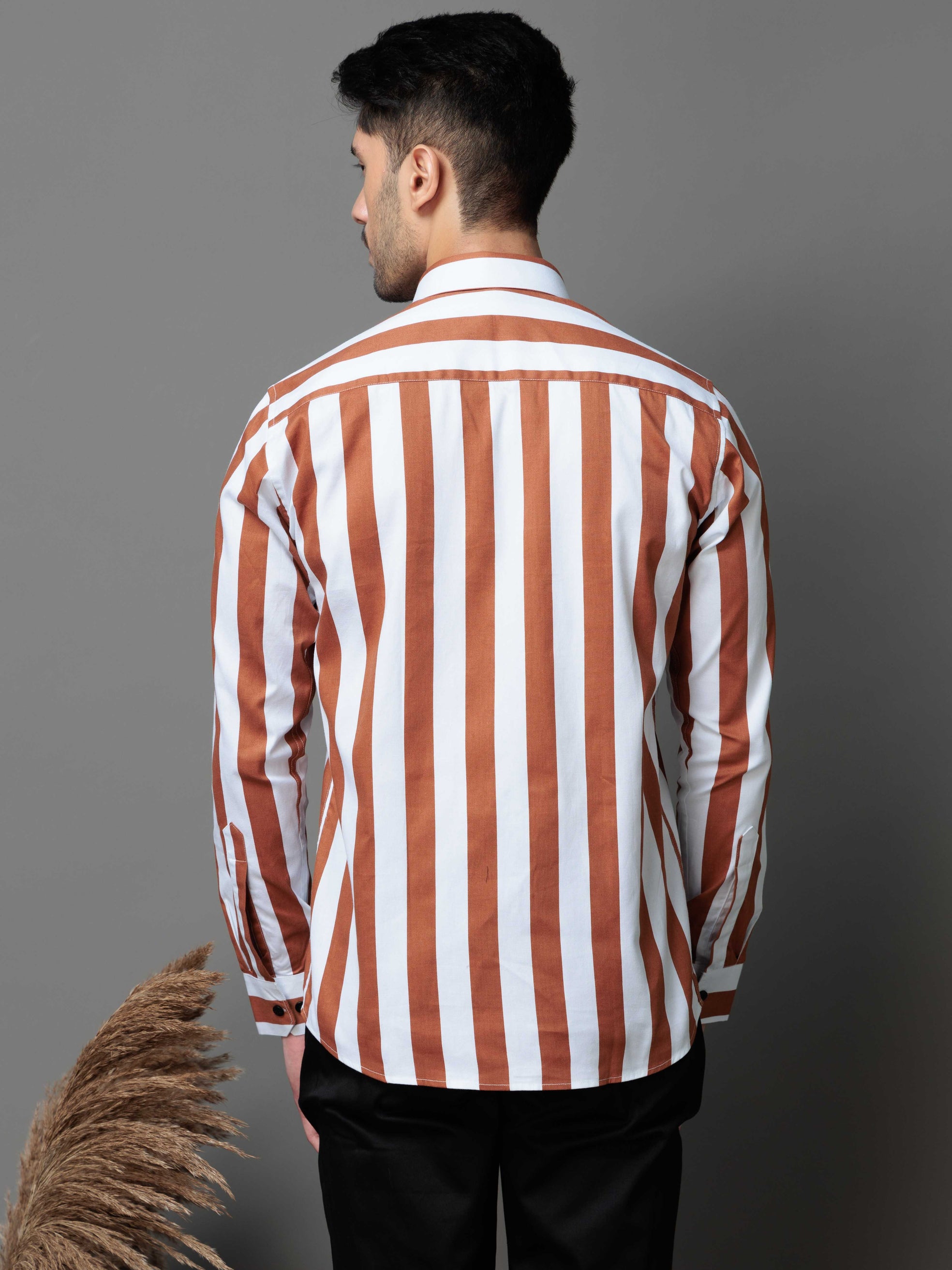 METALLIC ORANGE STRIPED COTTON CASUAL SHIRT