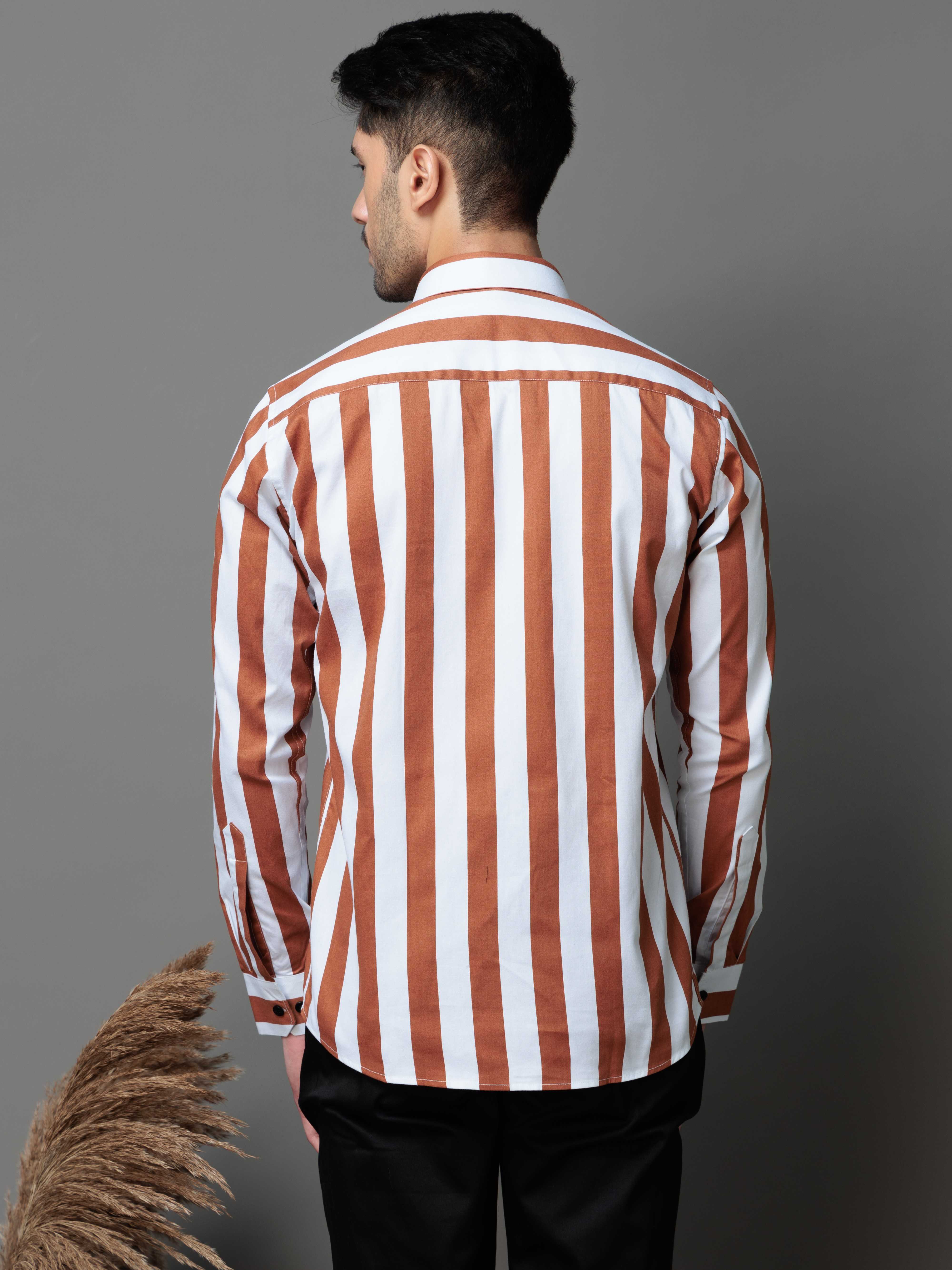 METALLIC ORANGE STRIPED COTTON CASUAL SHIRT