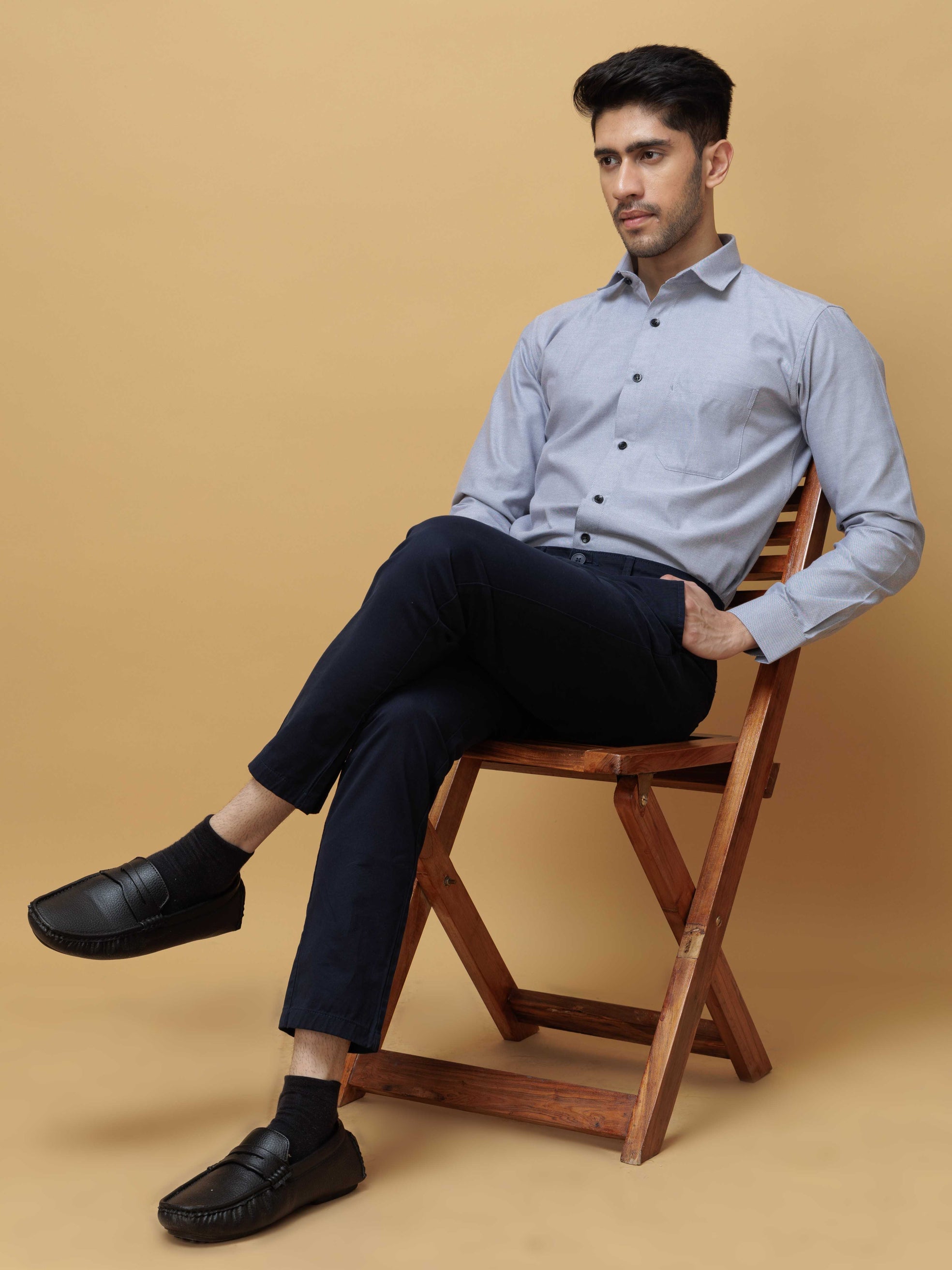 FORMAL GREY PLAIN OXFORD PREMIUM COTTON CASUAL SHIRT FOR MEN'S