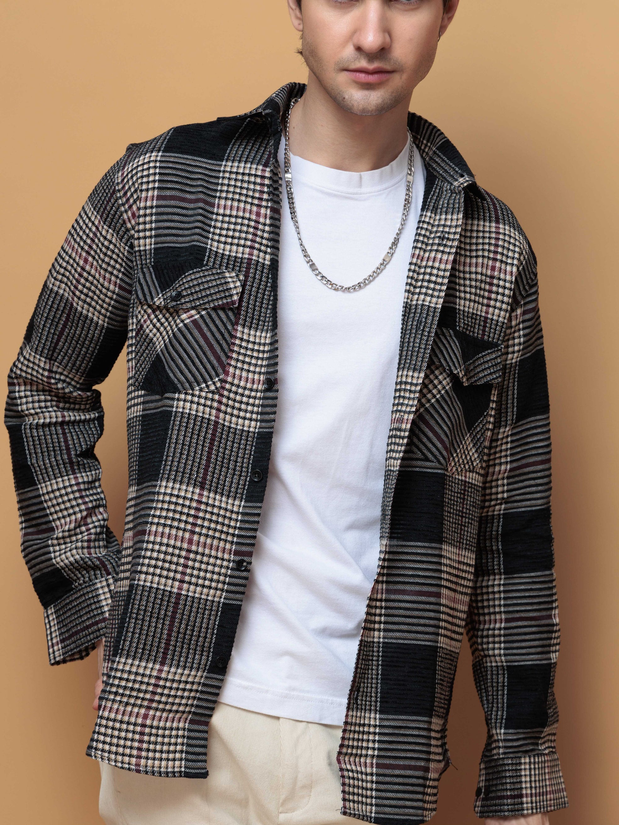 FOOMER BLACK GLEN CHECKED CASUAL SHIRT FOR MEN'S