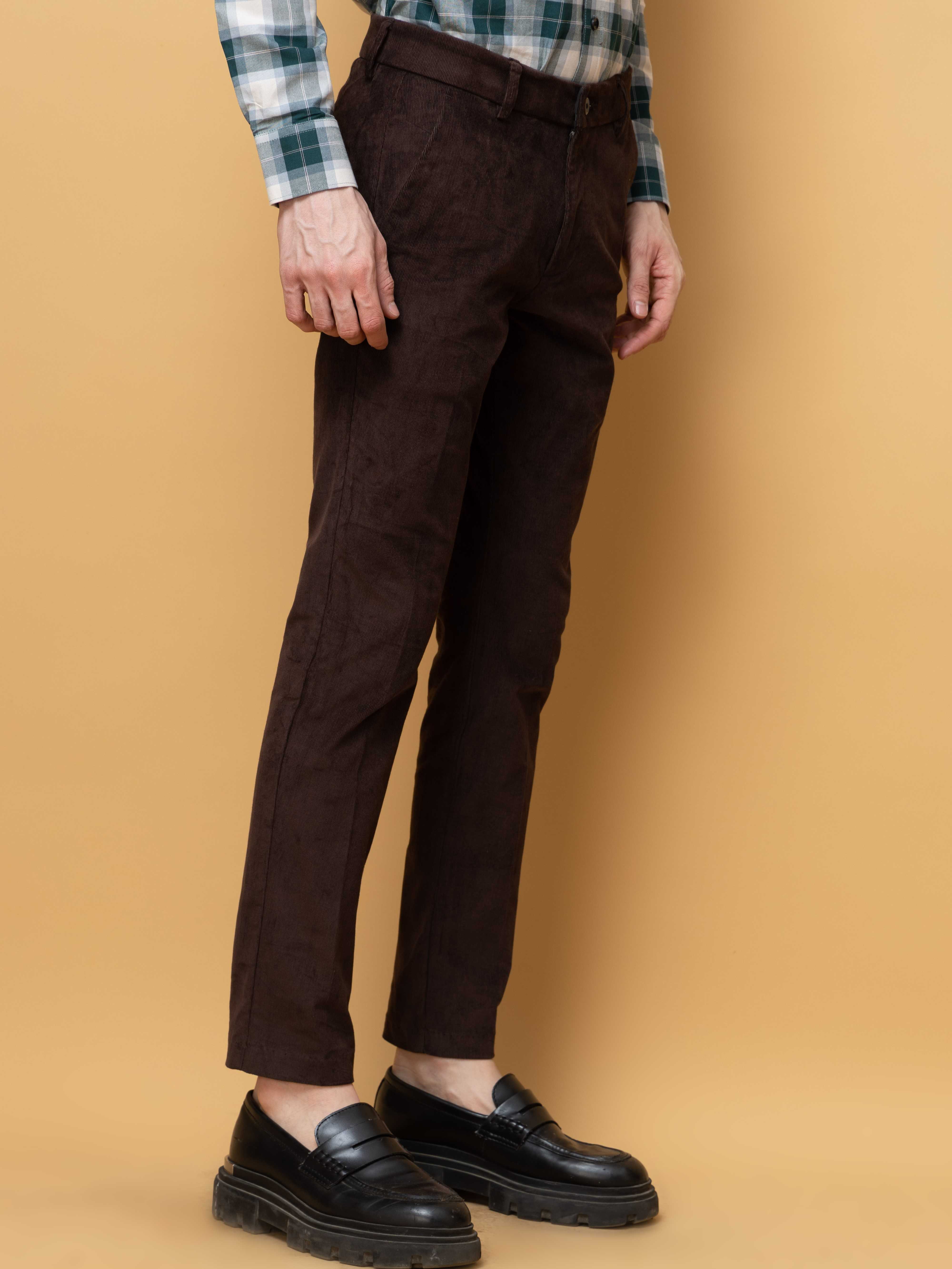 CHOCOLATE CORDUROY RELAXED FIT TROUSERS FOR MEN&#39;S