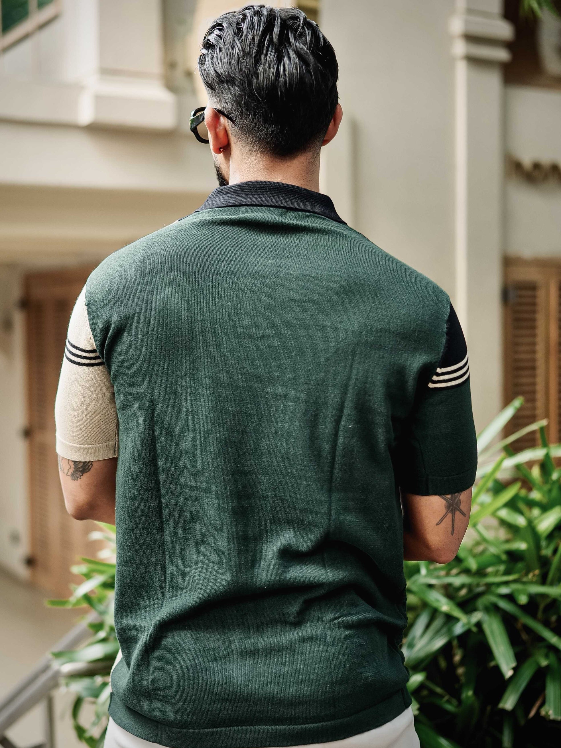 FOOMER GREEN HALF SLEEVE KNITTED TSHIRT FOR MEN'S