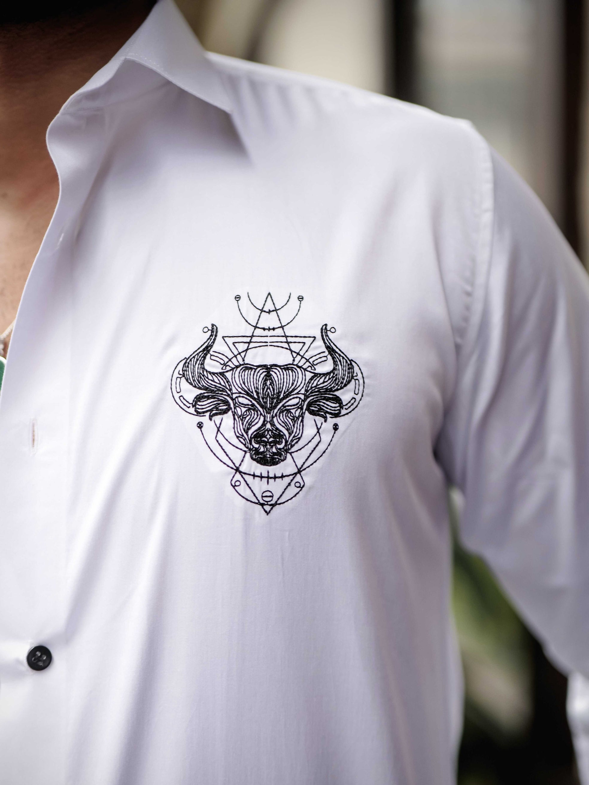 WHITE EMBROIDERED DESIGNER SATIN COTTON SHIRT FOR MEN'S