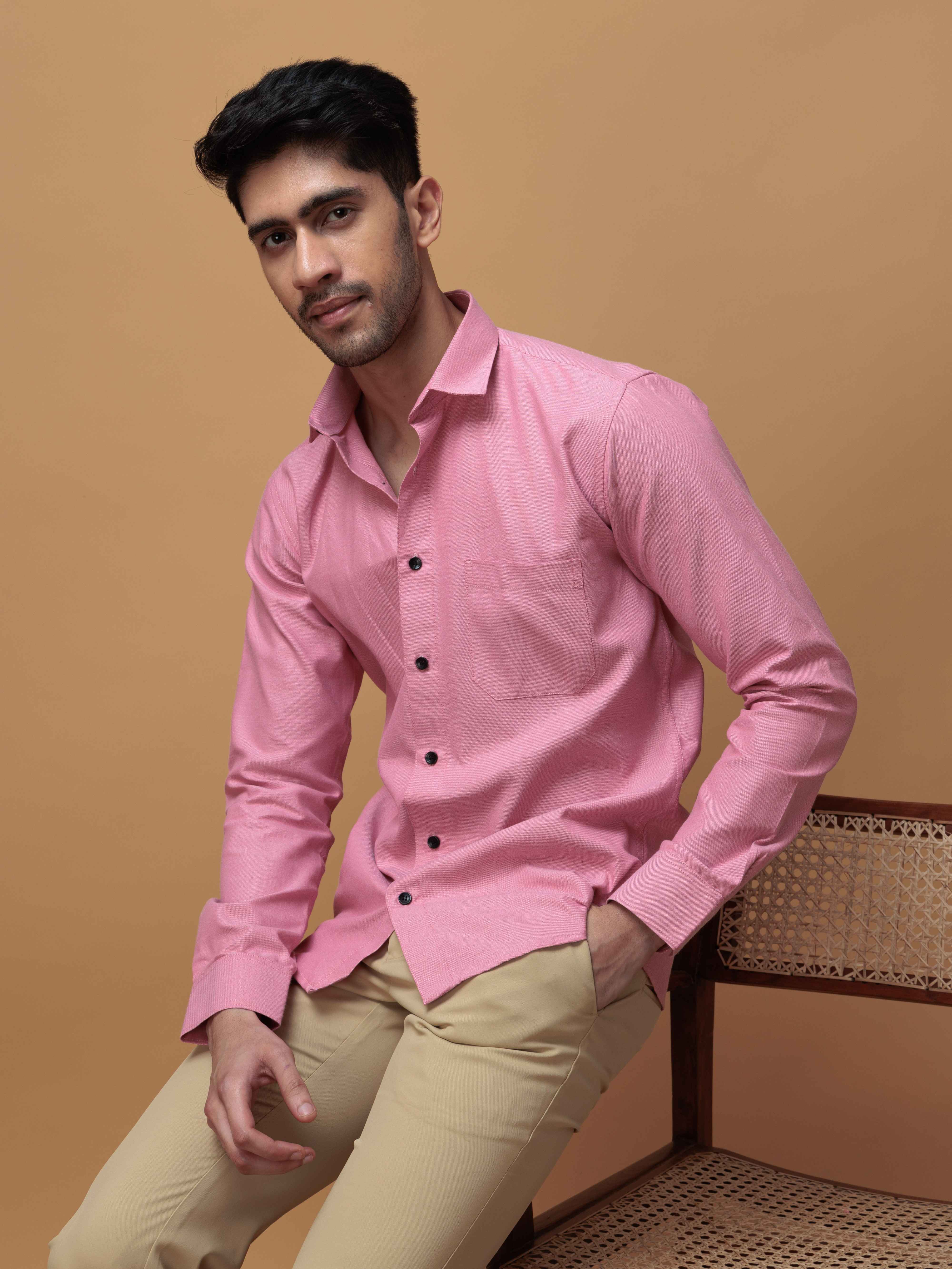 FORMAL PINK PLAIN OXFORD COTTON CASUAL SHIRT FOR MEN&#39;S