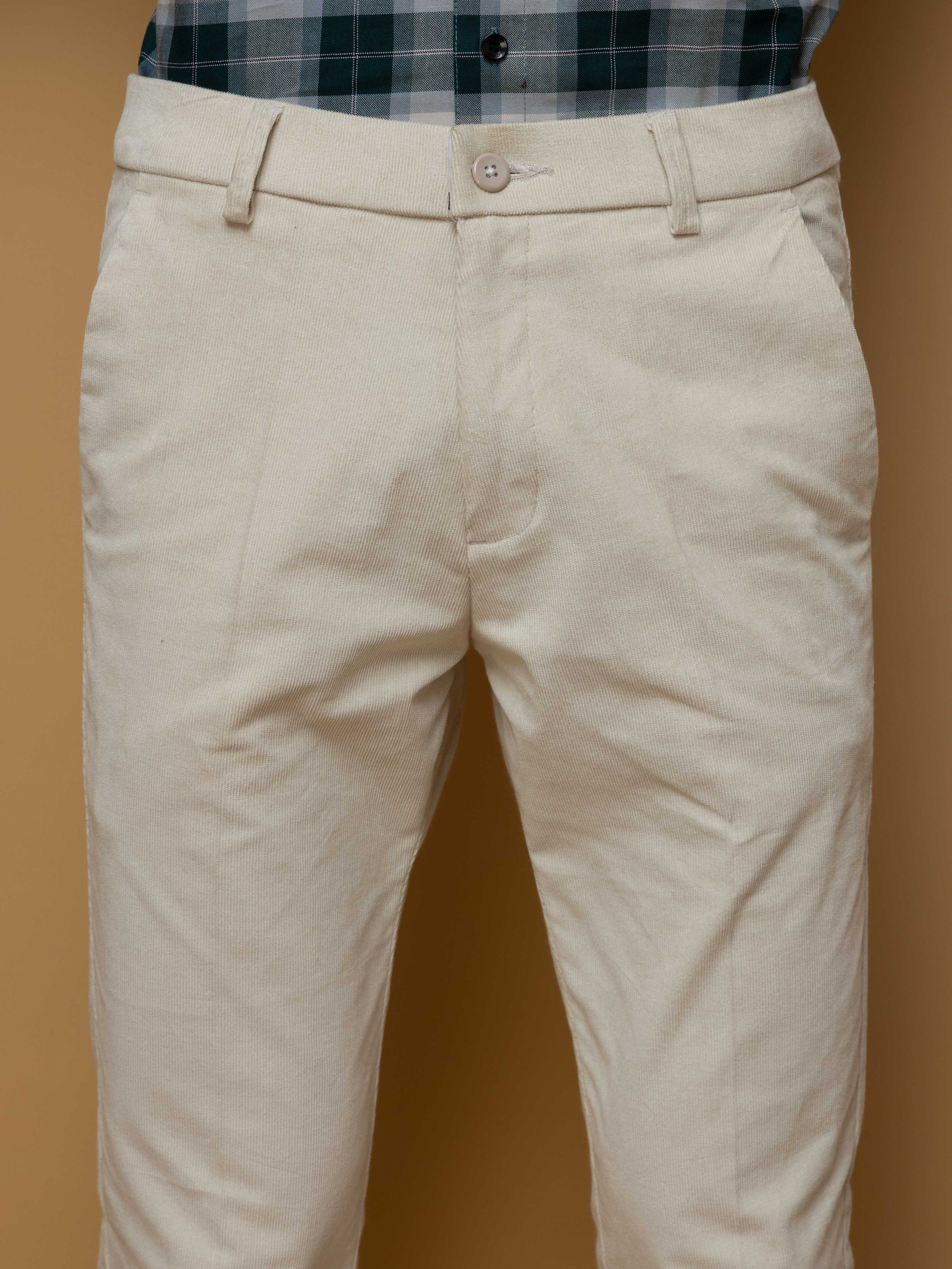 FOOMER OFF WHITE CORDUROY RELAXED FIT TROUSERS FOR MEN'S