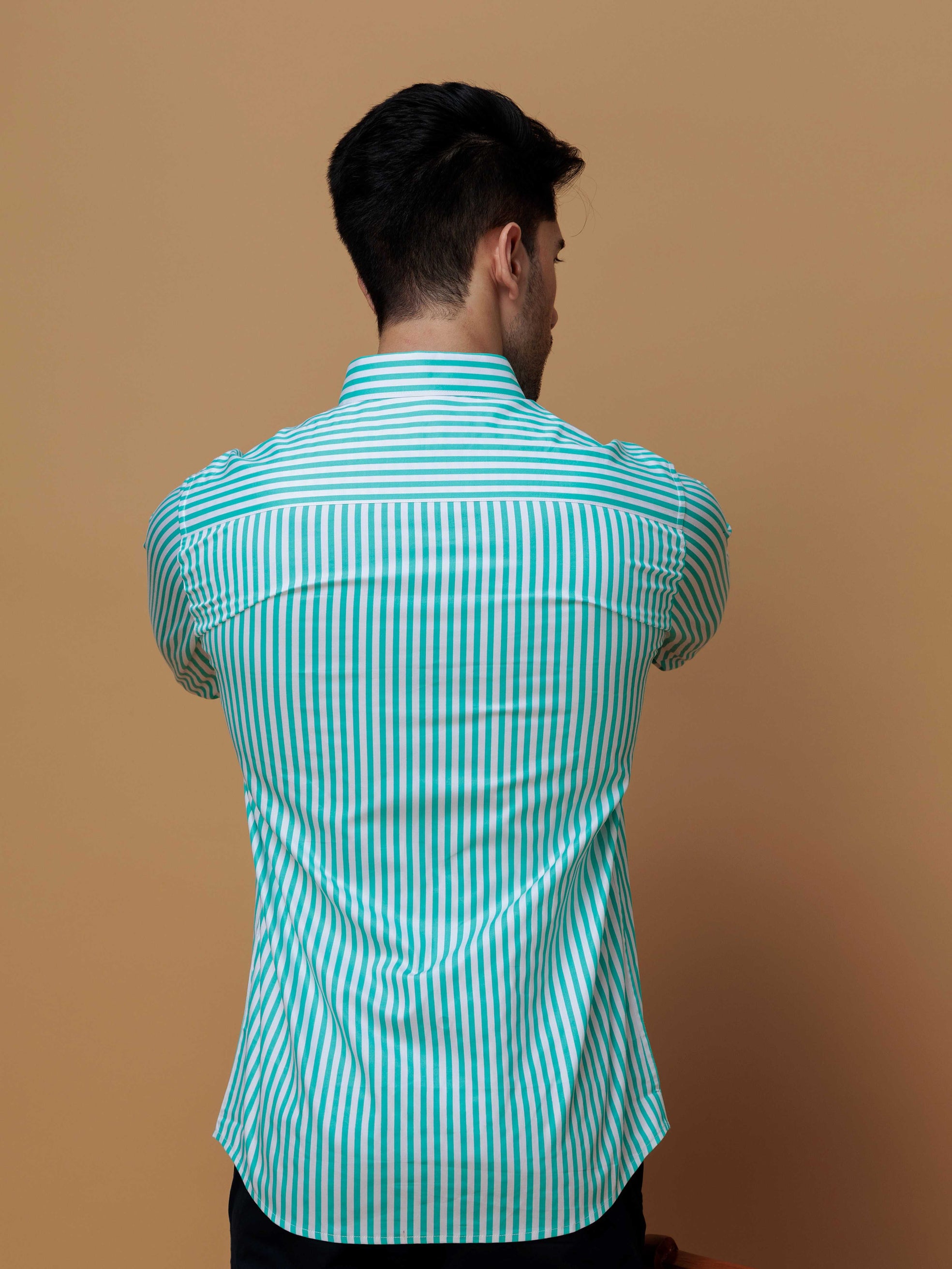 GREEN STRIPED COTTON REGULAR FIT MEN'S CASUAL SHIRT FOR MEN'S