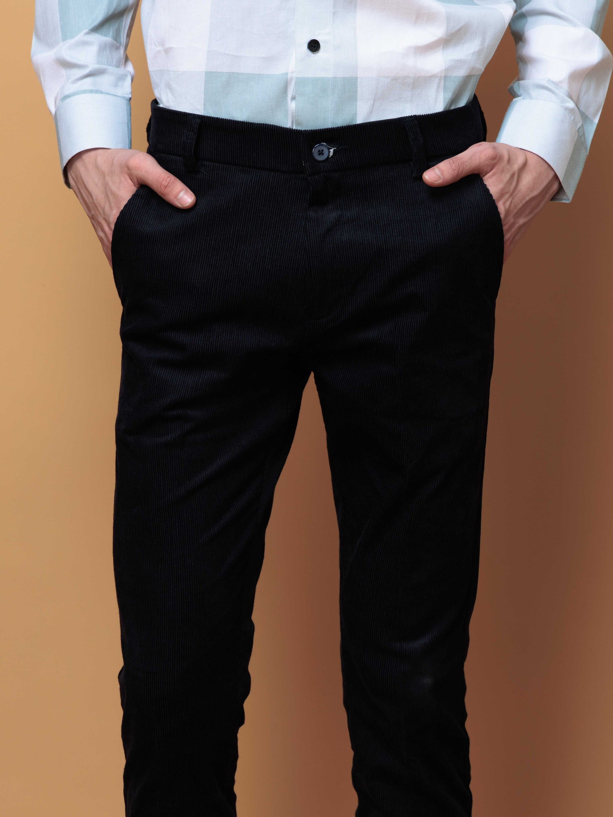 FOOMER BLUE CORDUROY RELAXED FIT TROUSERS FOR MEN'S