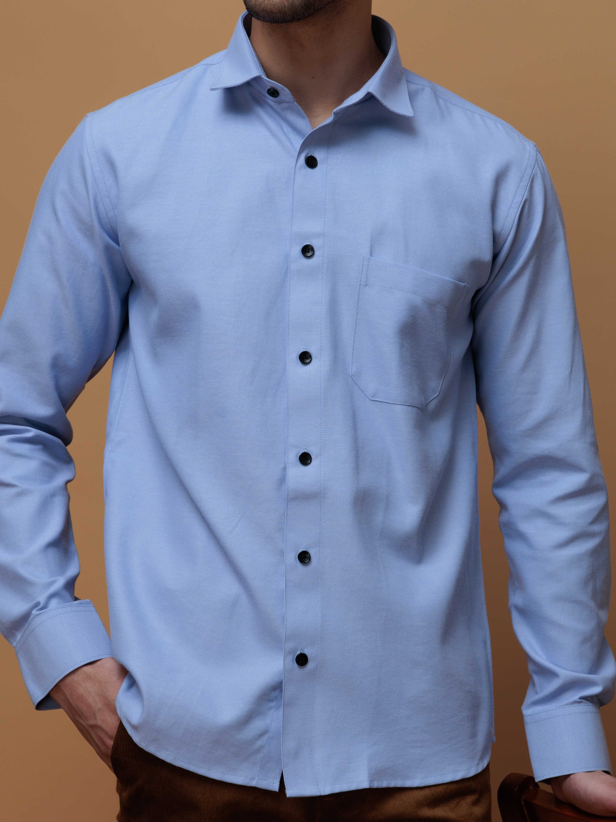 FORMAL SKY BLUE PLAIN OXFORD COTTON CASUAL SHIRT FOR MEN'S