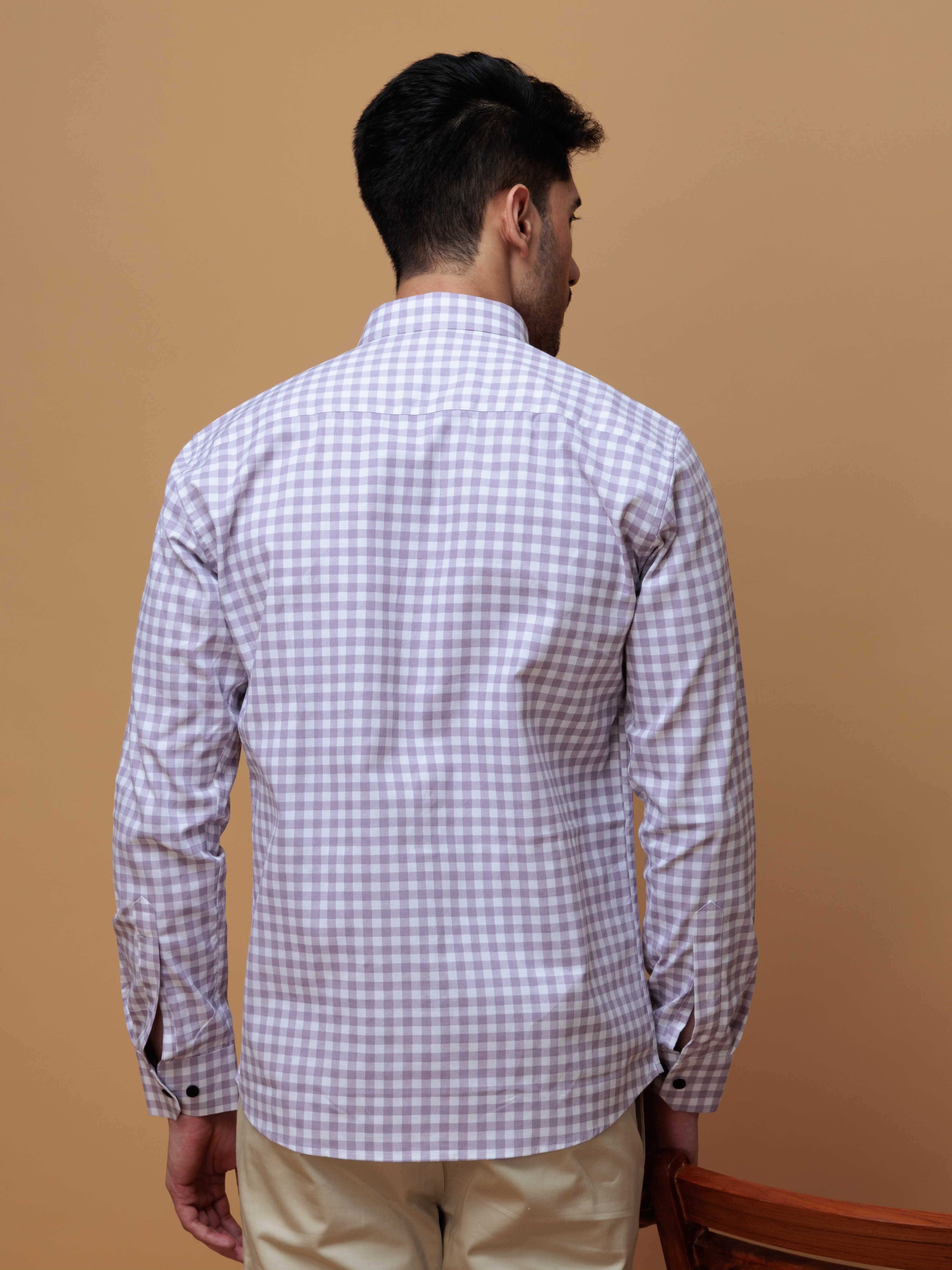 PURPLE CHECKERED PRINTED COTTON CASUAL SHIRT FOR MEN&#39;S