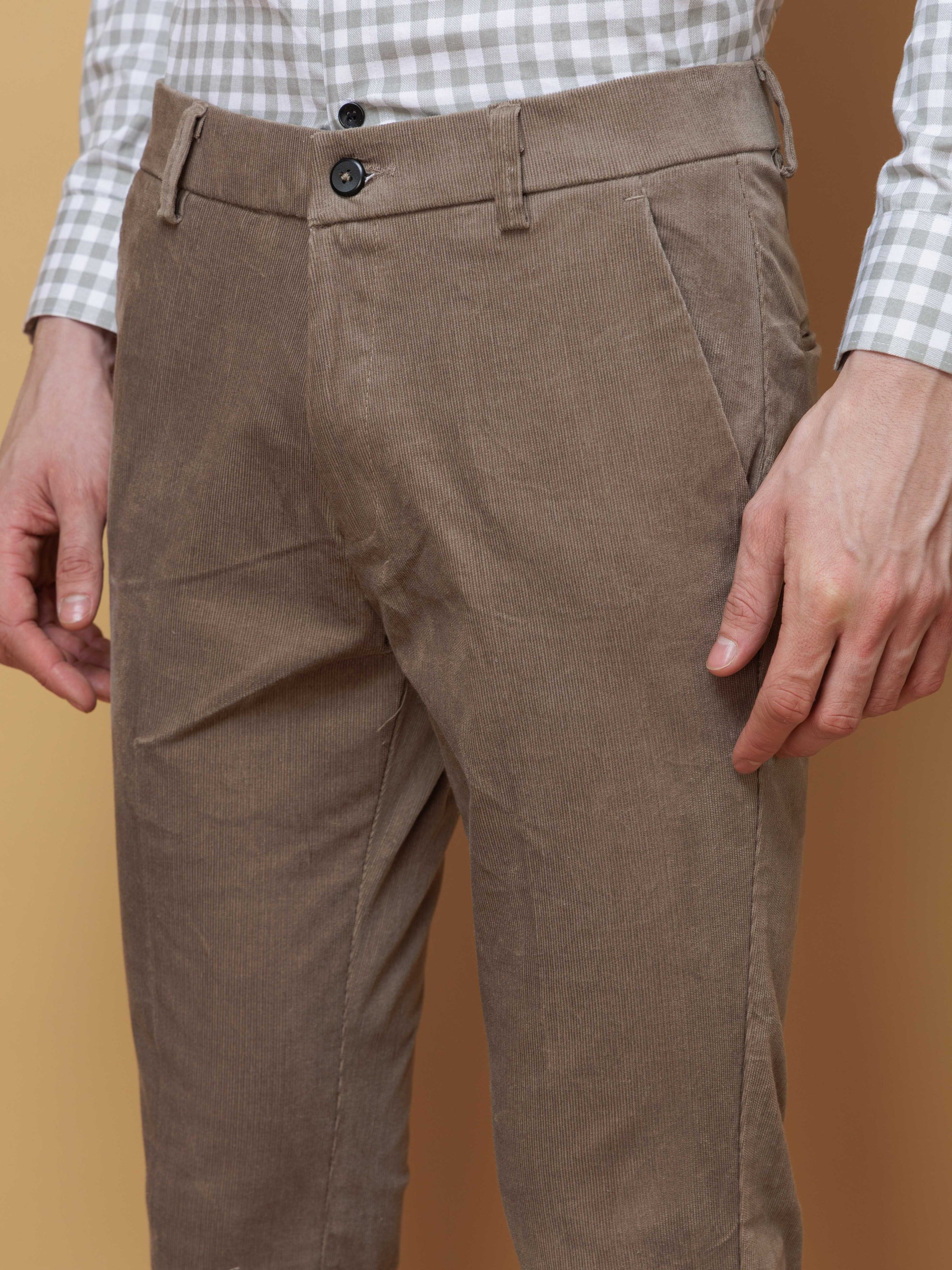 FOOMER BEIGE CORDUROY RELAXED FIT TROUSERS FOR MEN'S
