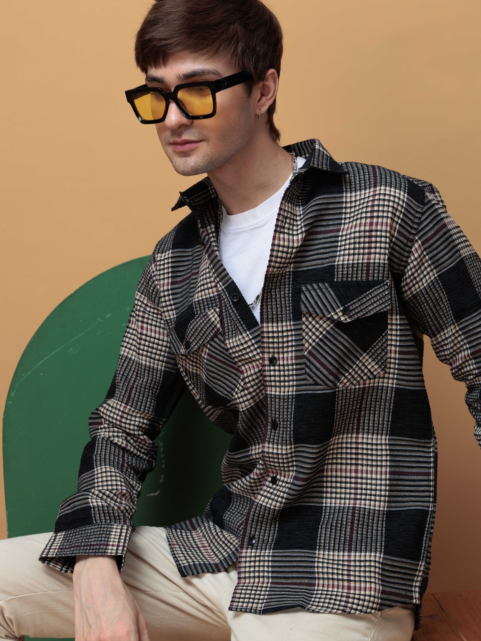 FOOMER BLACK GLEN CHECKED CASUAL SHIRT FOR MEN'S