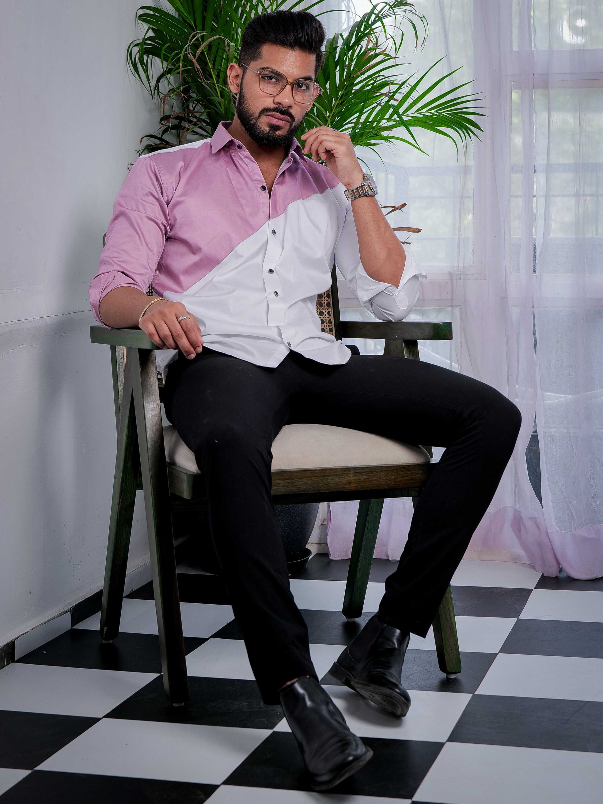 White And Purple Designer Satin Cotton Shirt