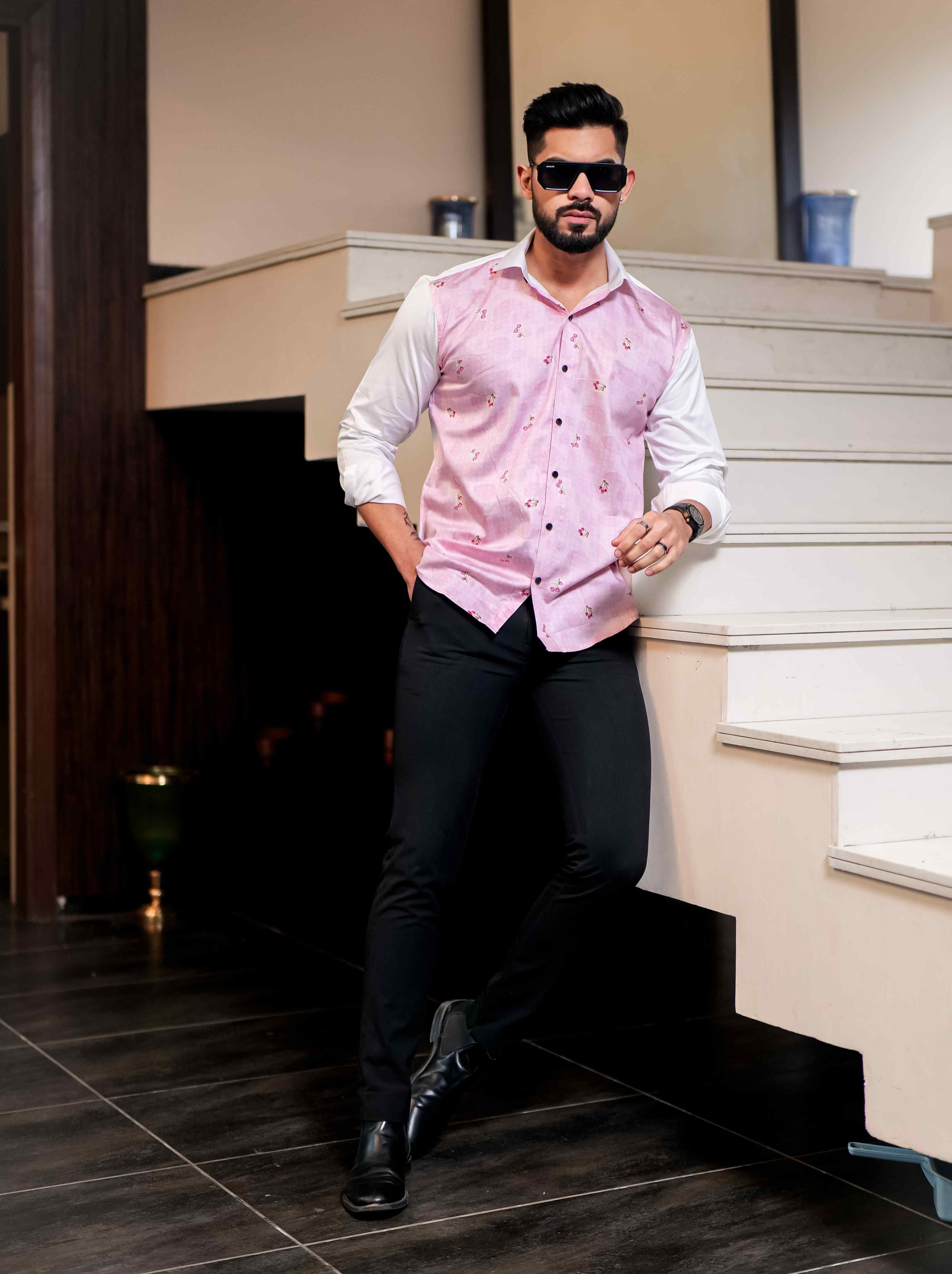 Pink shirt with black on sale waistcoat